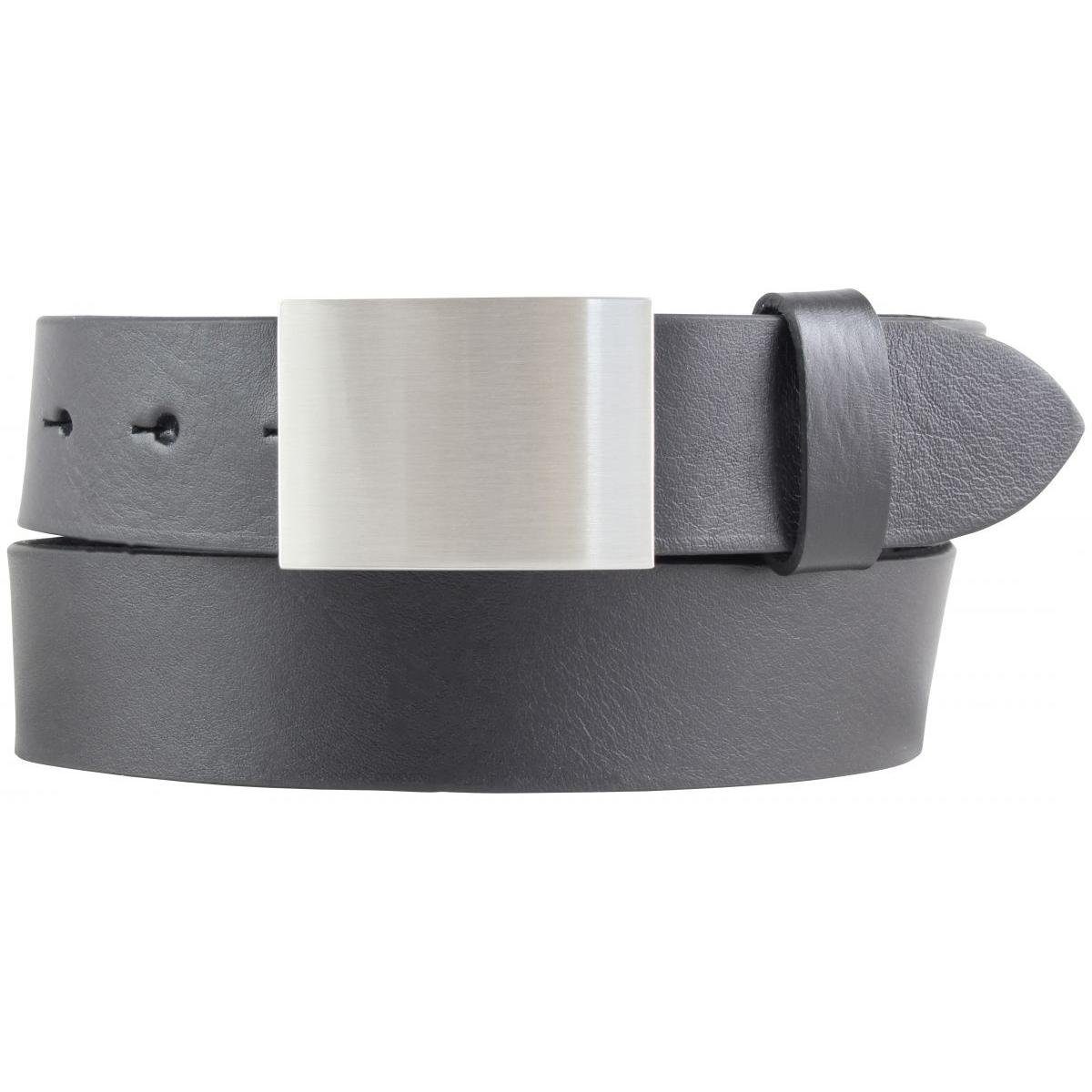 BELTINGER Ledergürtel Gürtel aus Vollrindleder 3,5 cm - Jeans-Gürtel für Damen Herren 35mm - Schwarz, Silber