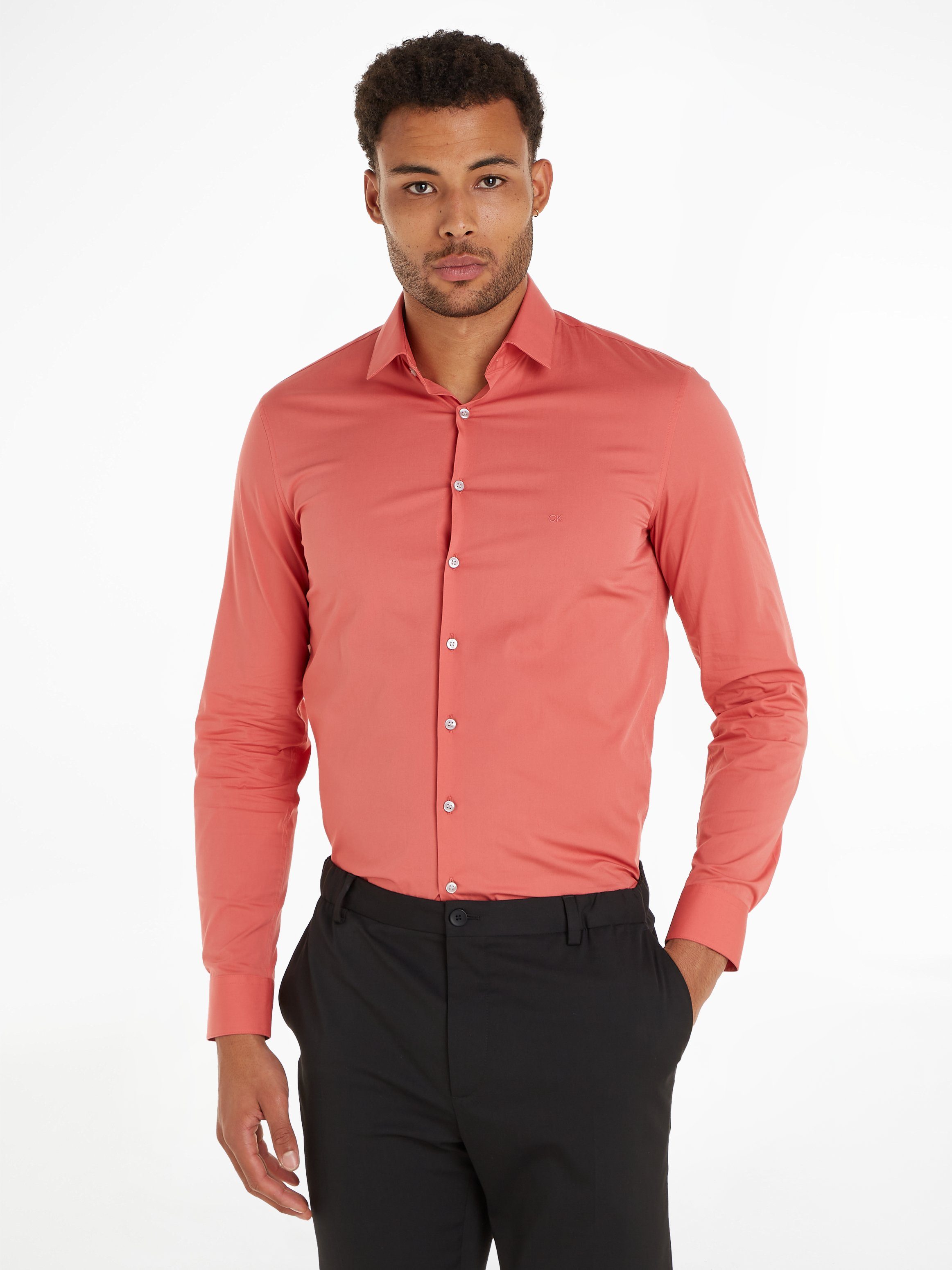 Calvin Klein Businesshemd POPLIN STRETCH SLIM SHIRT mit Kentkragen