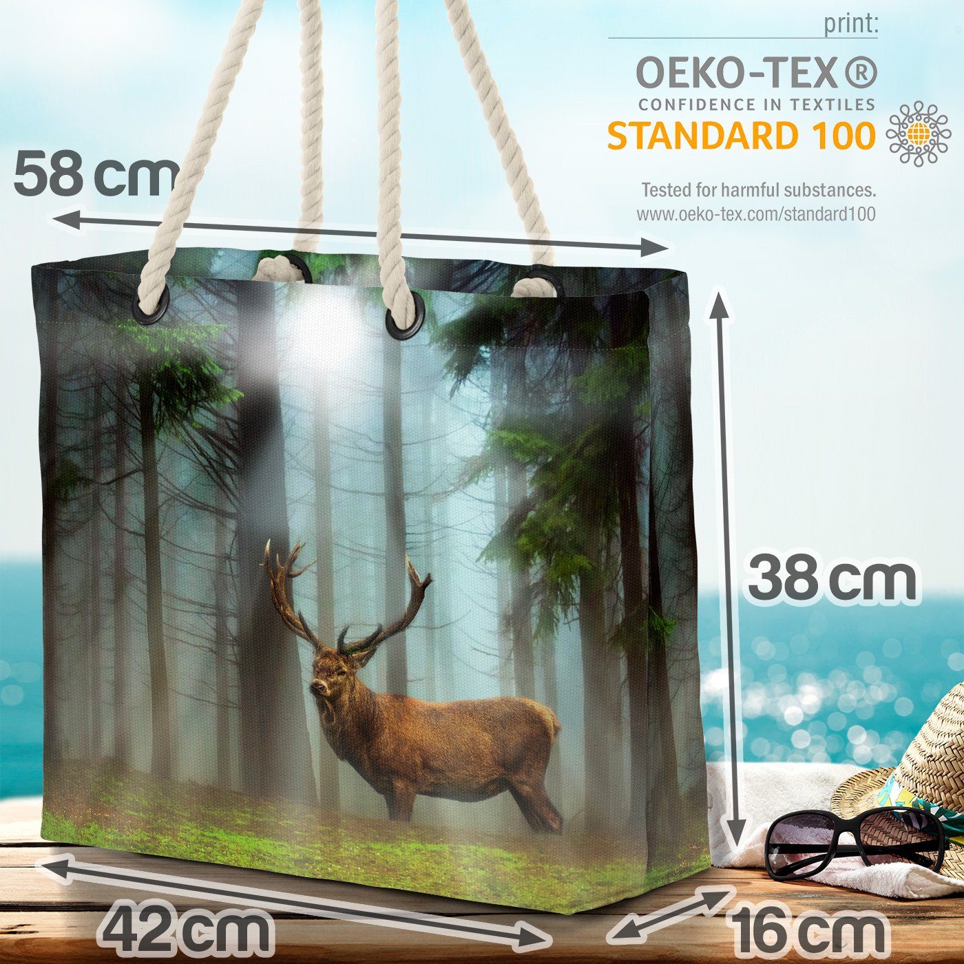 VOID Strandtasche (1-tlg), Jäger Nebelwald Wi Nebelwald Hirsch Landschaft Hirsch Landschaft Jagd