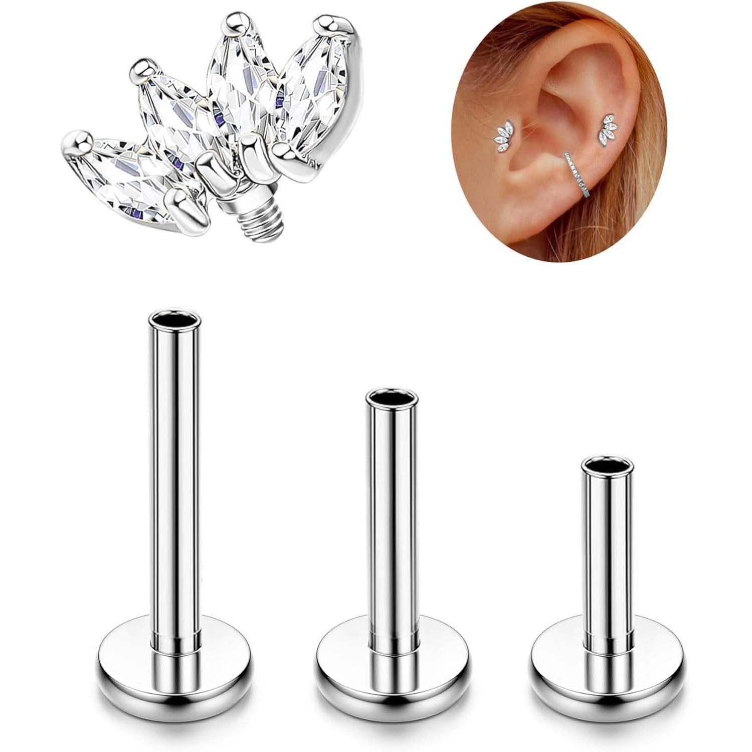 Adramata Piercing-Set G23 Titan Helix Tragus Piercings Innengewinde Labret günstig online kaufen
