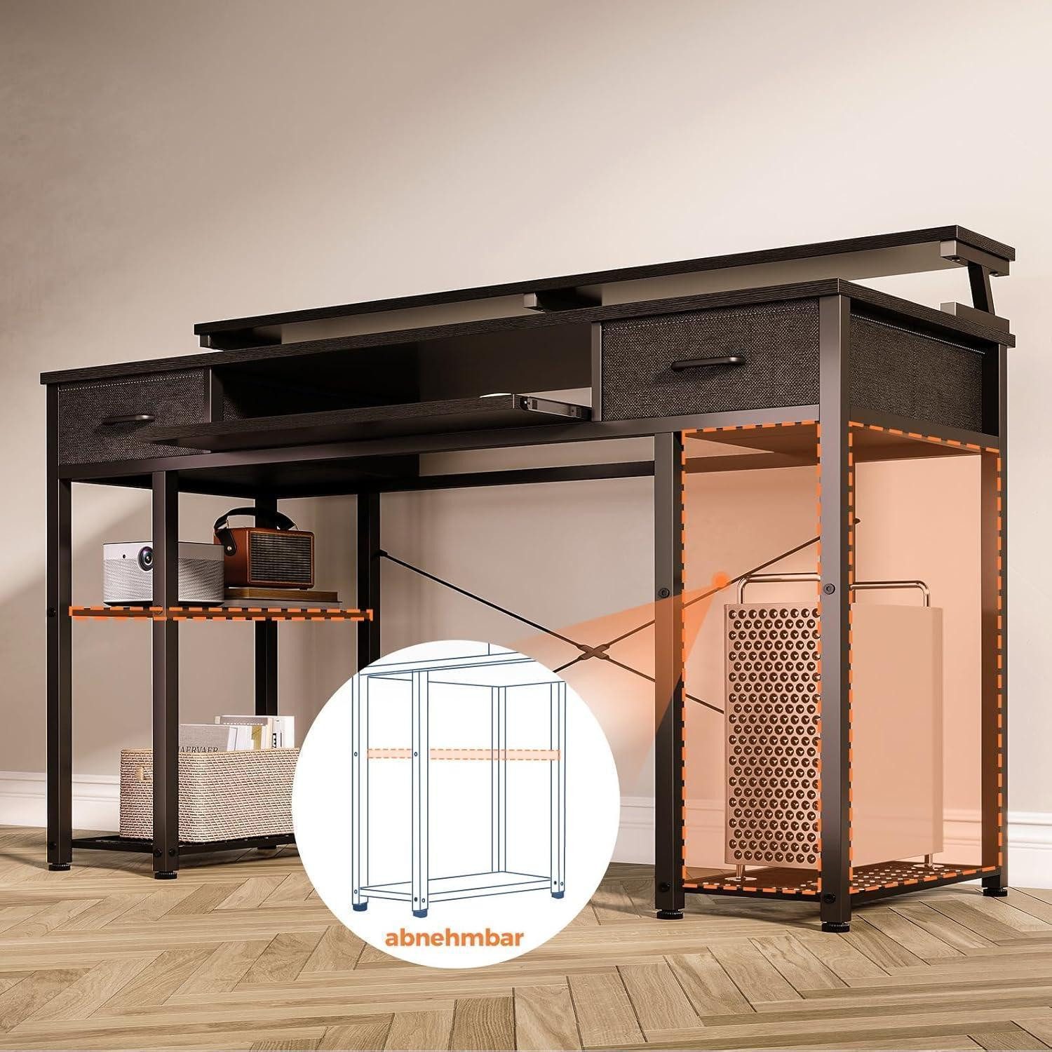 LuxusKollektion Regal-Schreibtisch Schreibtisch mit Schubladen und Regal, 120x48x90cm, Schwarz