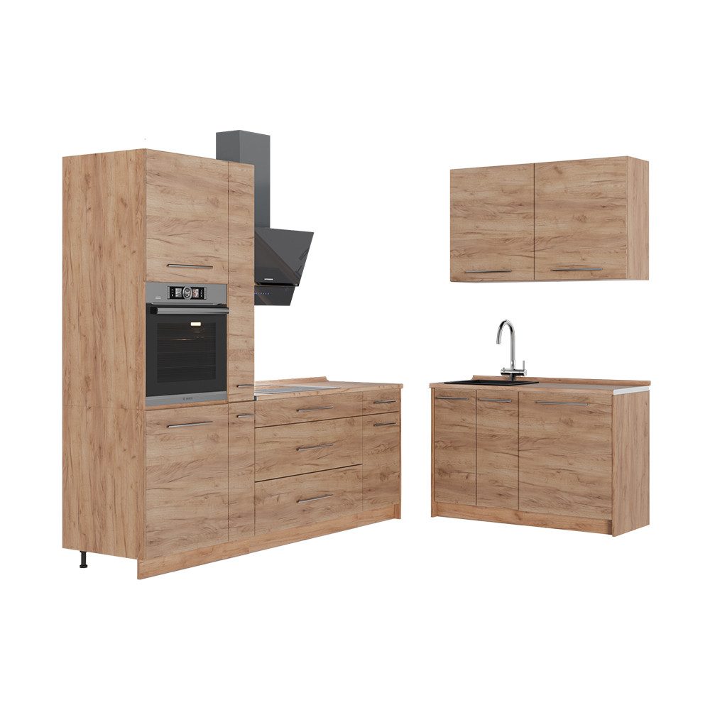 Vicco Winkelküche Fame-Line, Goldkraft Eiche/Goldkraft Eiche, 220 x 120 cm, AP Eiche