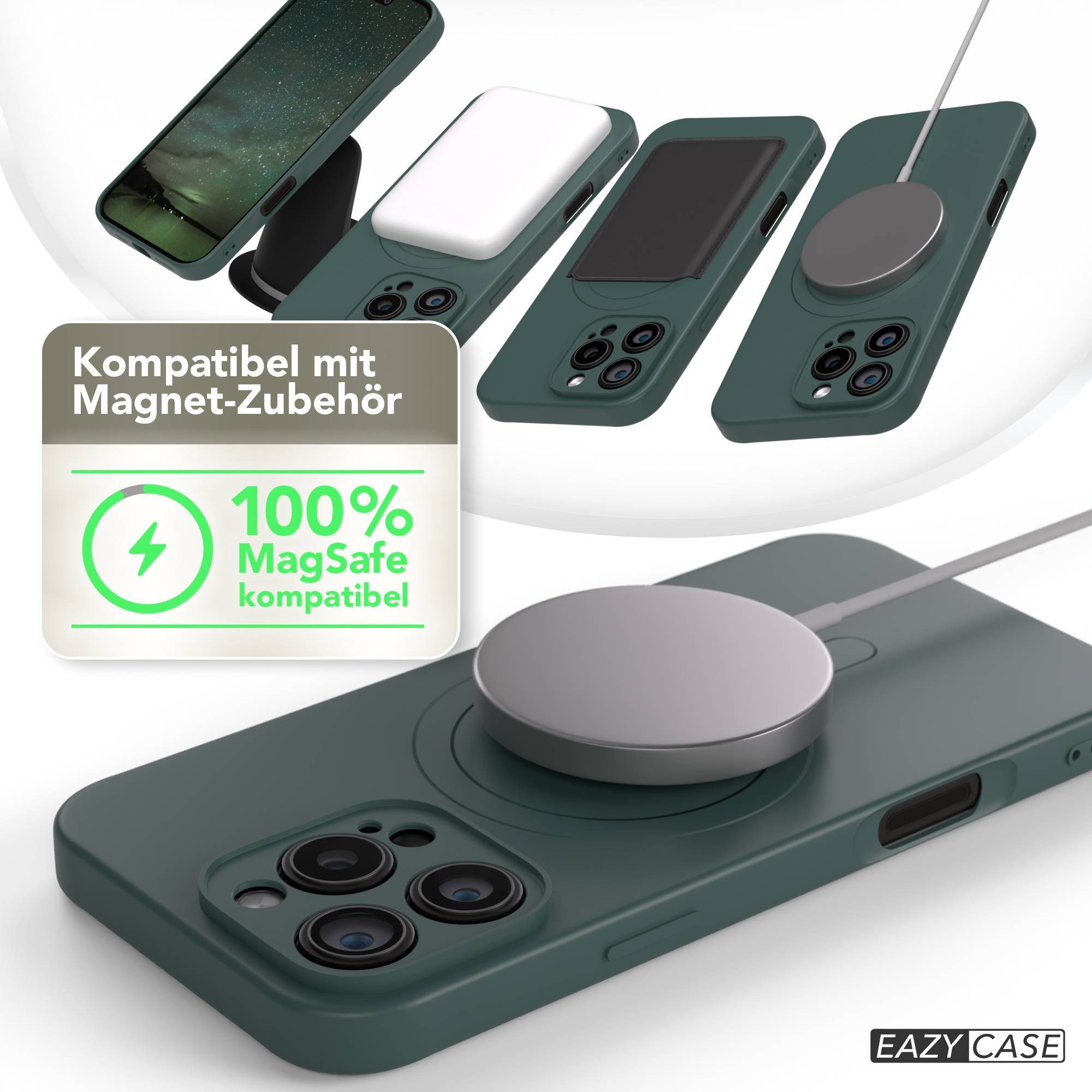 EAZY CASE Handyhülle für Apple iPhone 16 Pro Max Hülle Silikon 6,9 Zoll, MagSafe Case Silikon kratzfestes Bumper Cover Qi-Charging Dunkelgrün – Bild 5 von 5