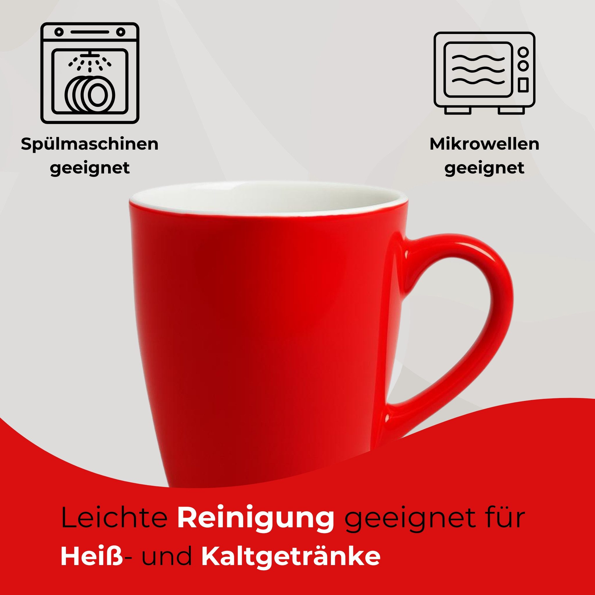 matches21 HOME & HOBBY Tasse Kaffeetassen 4er Set aus Keramik 340ml, Teetassen in Rot, 4-tlg., Keramik, Moderne Kaffeebecher Spülmaschinenfest & Mikrowellengeeignet