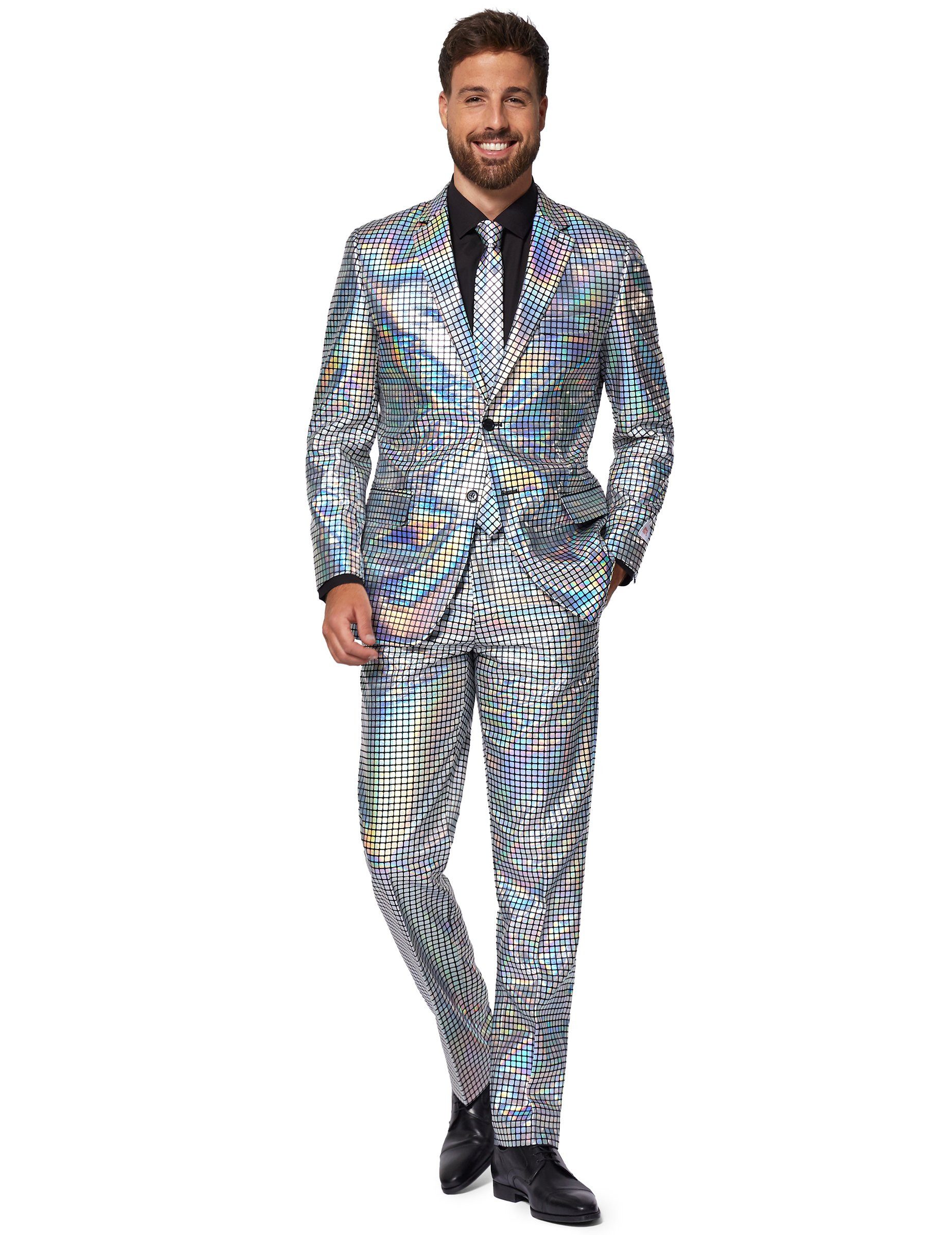 Opposuits Kostüm Opposuits Discoballer-Herrenanzug 70er Jahre silber