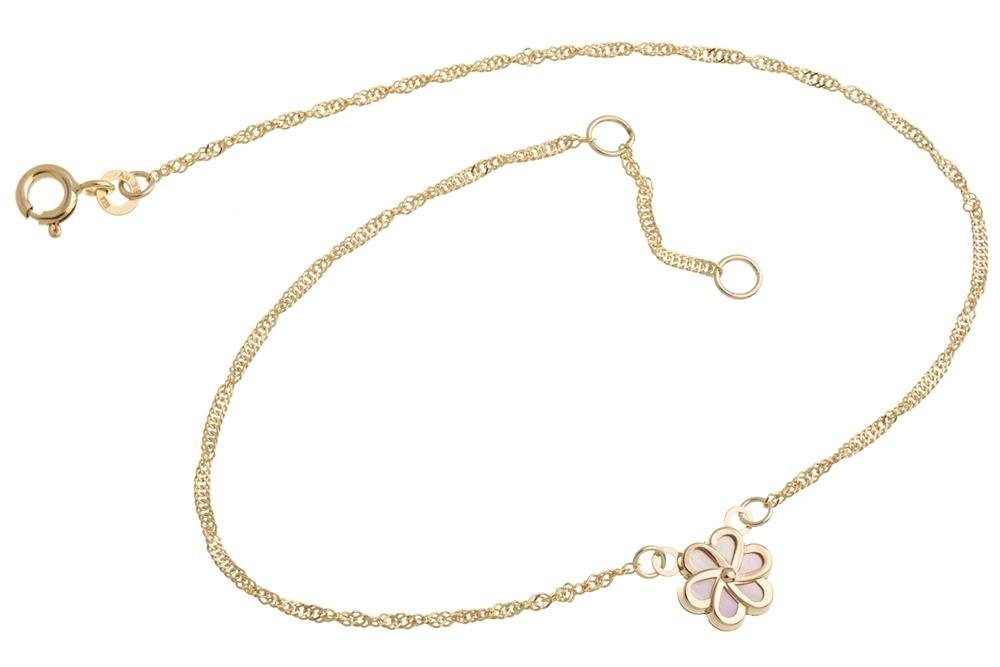 Silberkettenstore Fußkette Fußkette Singapur 1,4mm mit Blume Perlmutt - echt 333 Gold