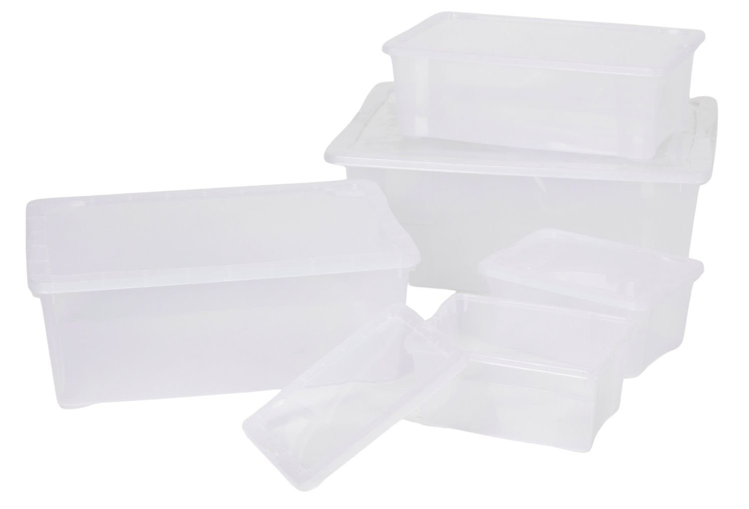 Jelenia Plast Aufbewahrungsbox Klarsichtbox 5er-Set Stapelbox Aufbewahrungsbox Deckelbox Kunststoffbo