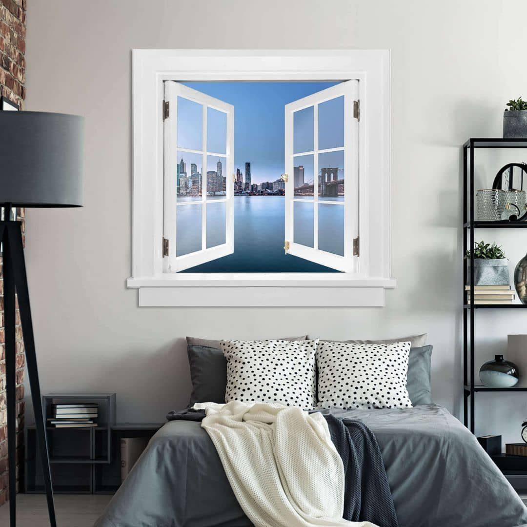 K&L Wall Art Wandtattoo 3D Wandtattoo Aufkleber Stadt Urlaub Weltreise Blick auf die Brooklyn Bridge, Fenster Wandbild selbstklebend