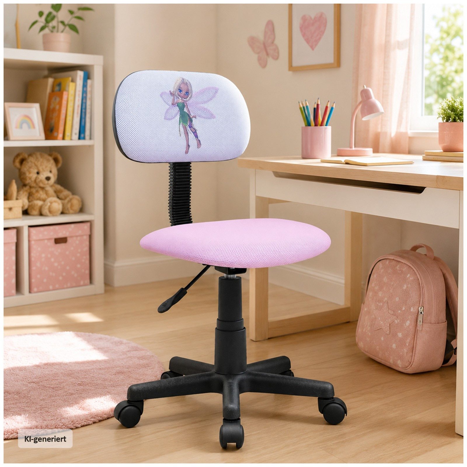 HTI-Line Drehstuhl Kinderdrehstuhl Toto Blumenfee in Rosa mit Rollen und Höhenverstellung (Stück, 1 St), Schreibtischstuhl mit Motivdruck