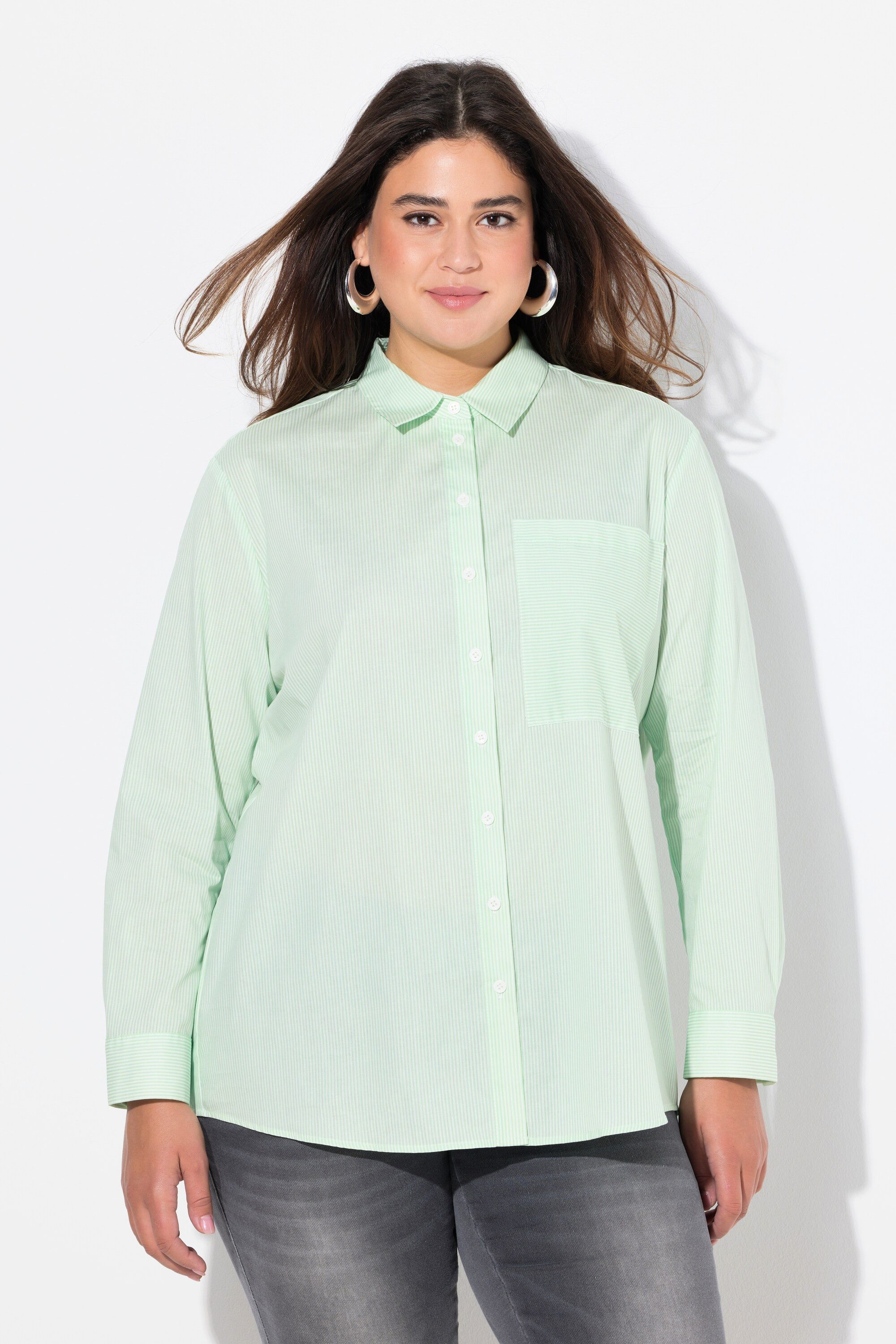 Hemdbluse Bluse Streifen A-Linie Hemdkragen Langarm