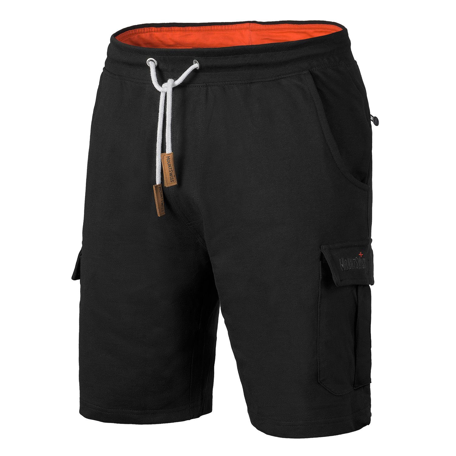 Mount Swiss Shorts CARGO Gesäßtaschen Herren Kurze + 2 Swiss Seitentaschen, 2 (1-tlg) Mount mit schwarz 2 Reißverschluss Freizeithose Beintaschen