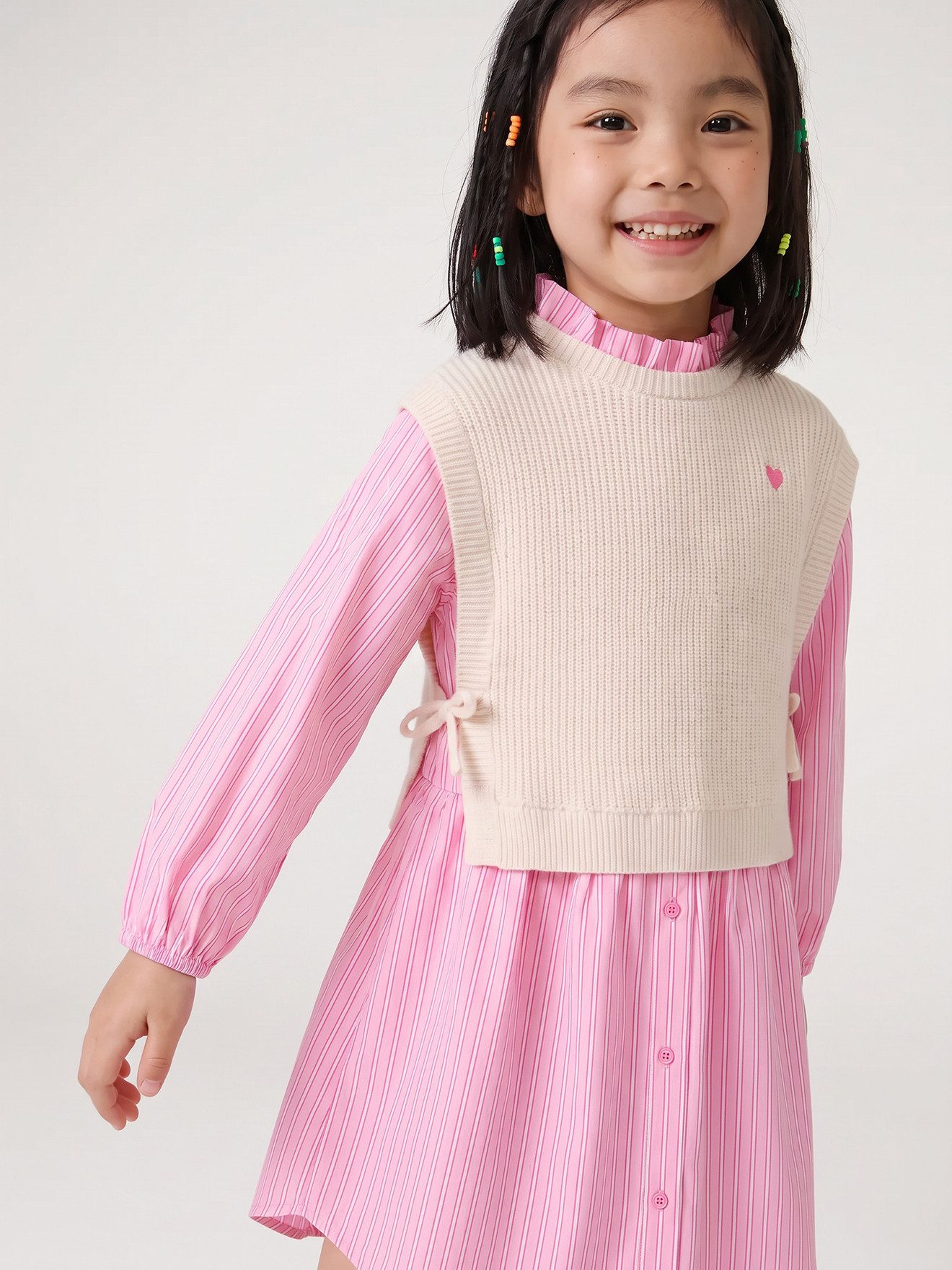 vertbaudet Hemdblusenkleid 2-in-1 Hemdblusenkleid mit Pullunder für Mädchen – Bild 5 von 5