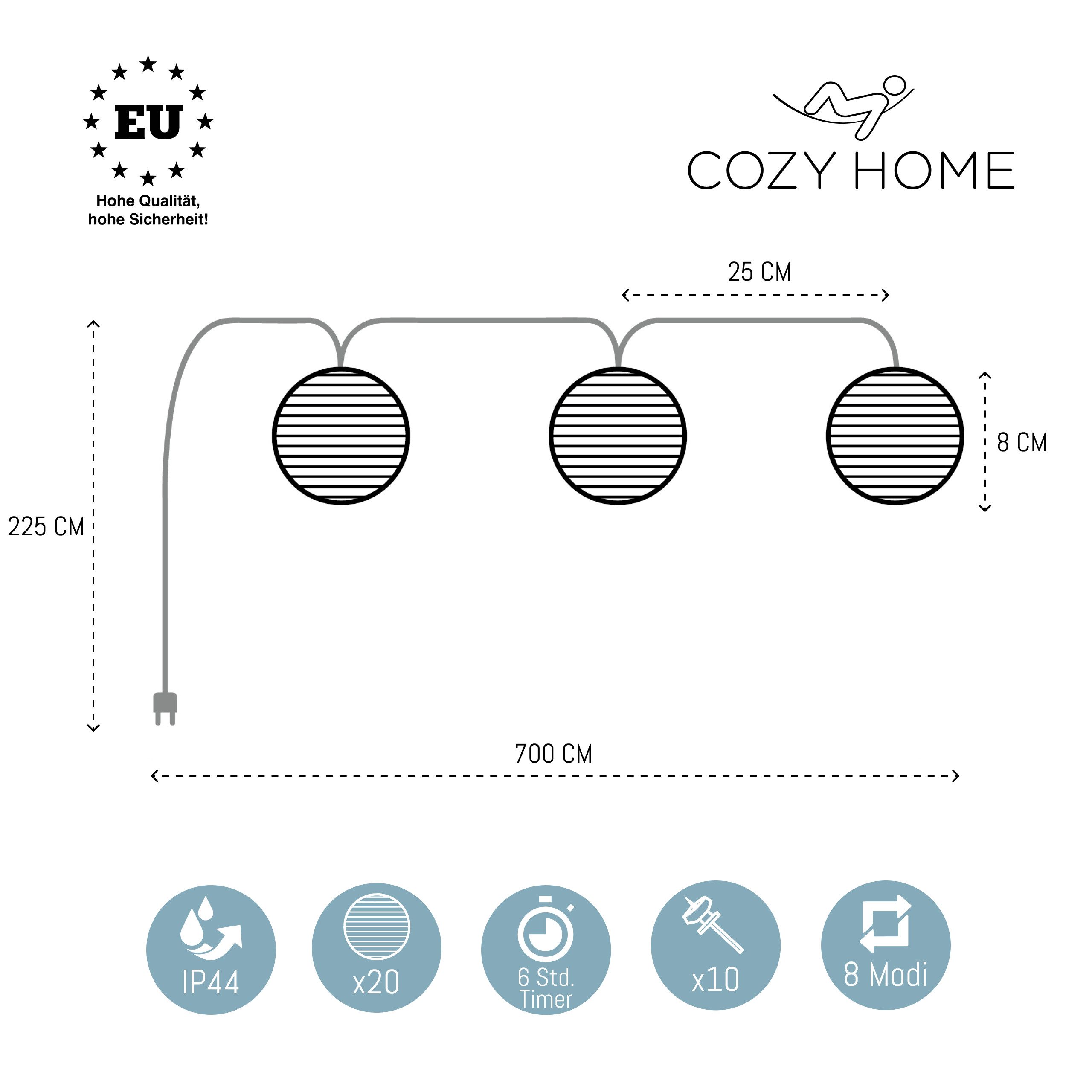 COZY HOME LED-Lichterkette Lampion Lichterkette - Batterie, Stecker und Solar, 20 Lampion LEDs I Timer-Funktion I 7 Meter mit 8 Mod I Wetterfest. Reduzierter Preis € 21,99. Unverbindliche Preisempfehlung € 29,95, (€ 21,99 pro 1 Stk)