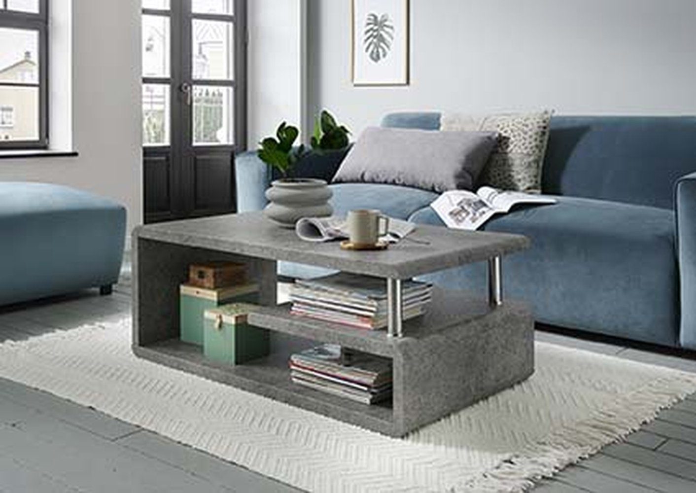 Concept GmbH Couchtisch in Grau Stein optik, MDF - 110x42x60cm (BxHxT)