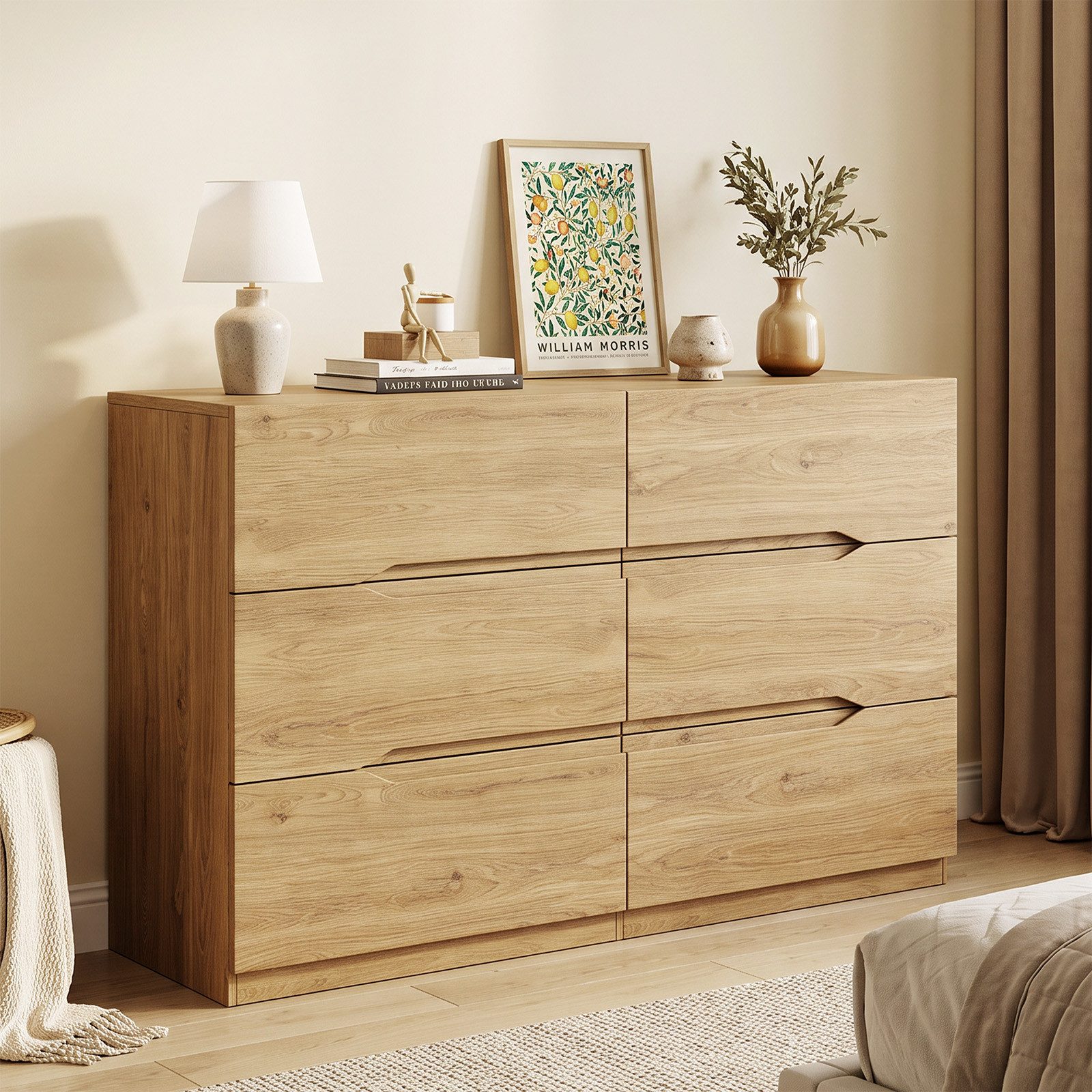SVEYLXA Kommode Moderne 6-Schubladen Kommode mit griffloser Front (1 St), 120×20×70cm, natur