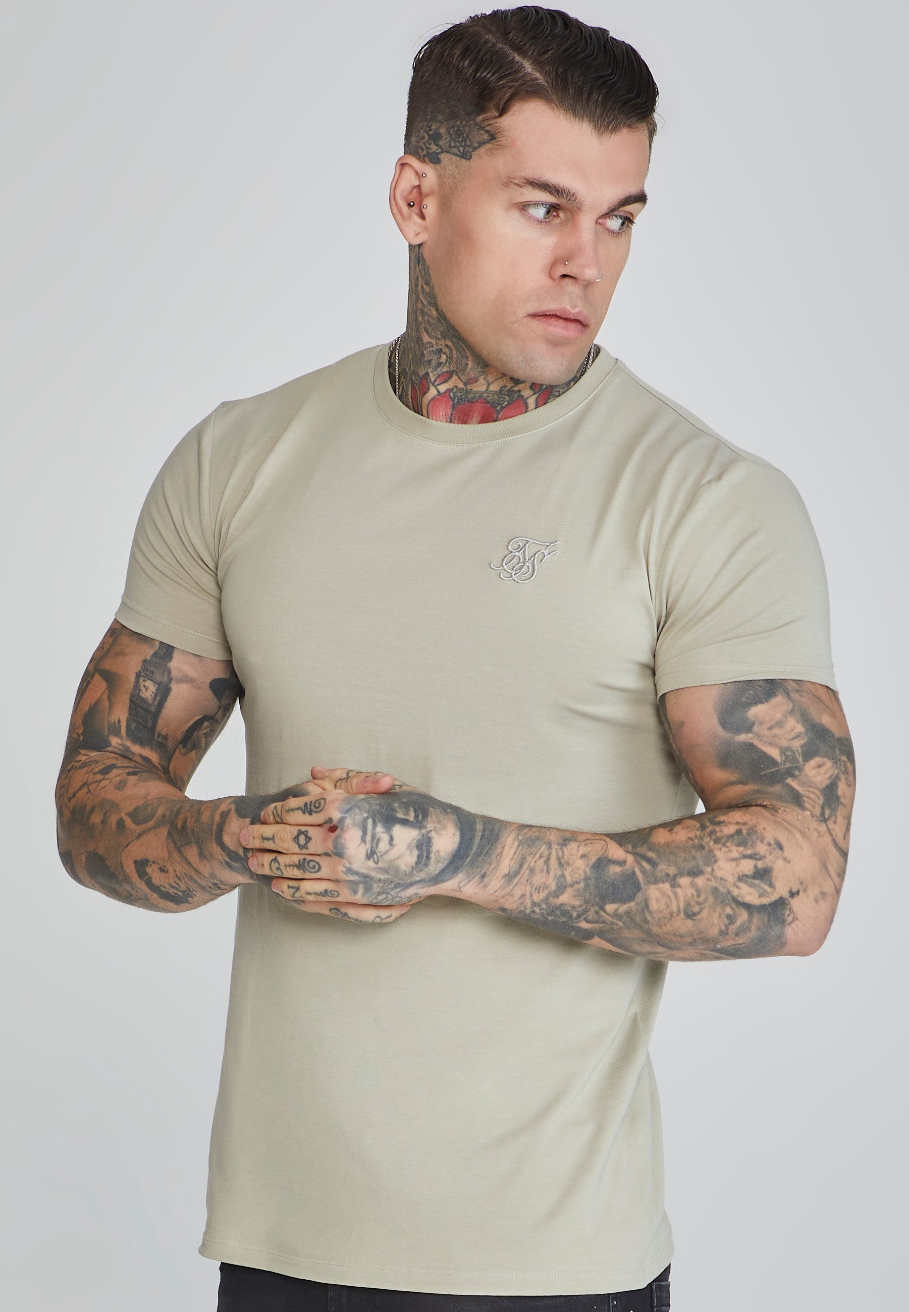 Siksilk T-Shirt SikSilk Herren Graues Muscle Fit T-Shirt günstig online kaufen