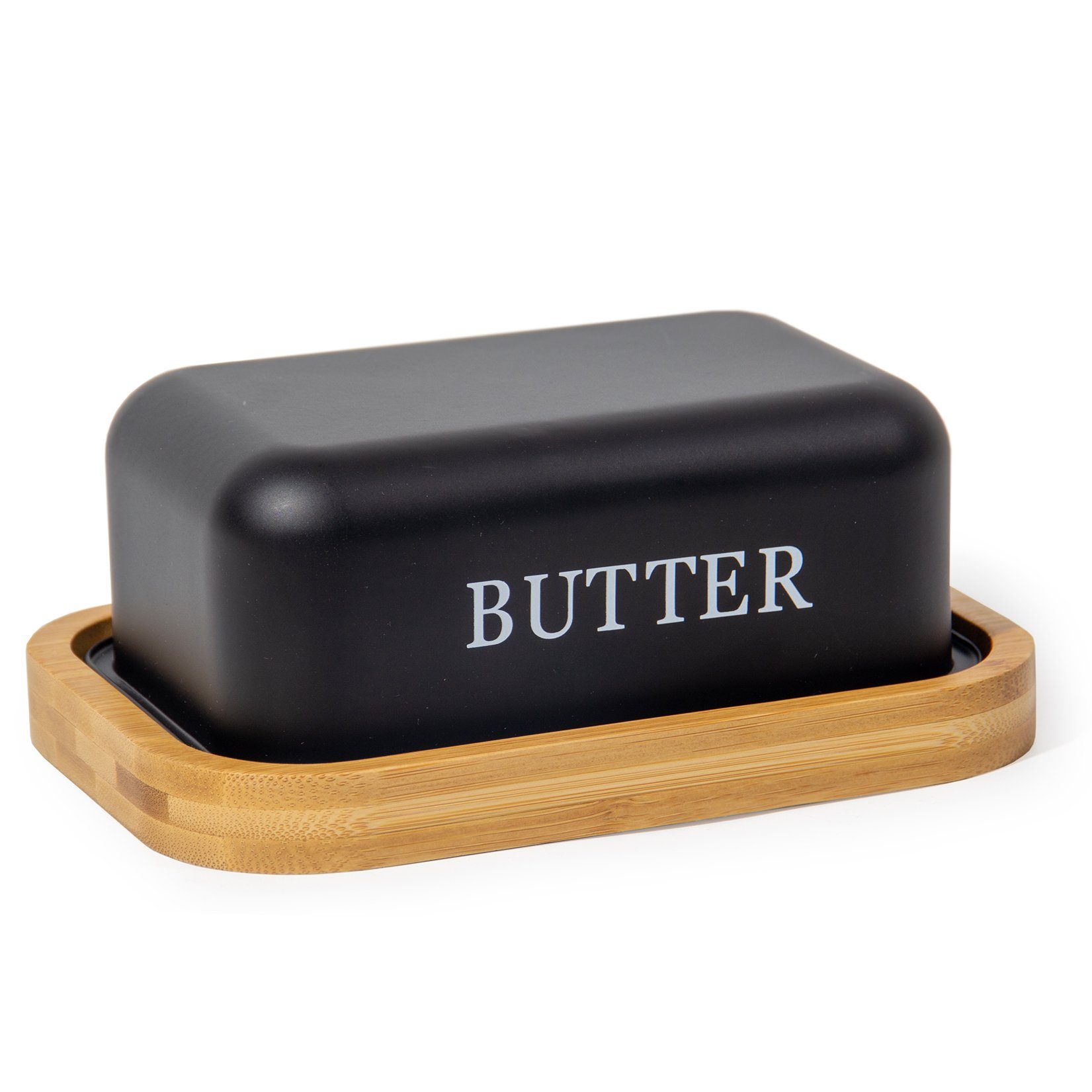 Zedelmaier Butterdose Butterdose,Butterglocke für 250g Butter,mit nachhaltigem holzdeckel, (Packung, 1 x Becher, 1 x Deckel, HYH004) Schwarz+hölzerne Abdeckung
