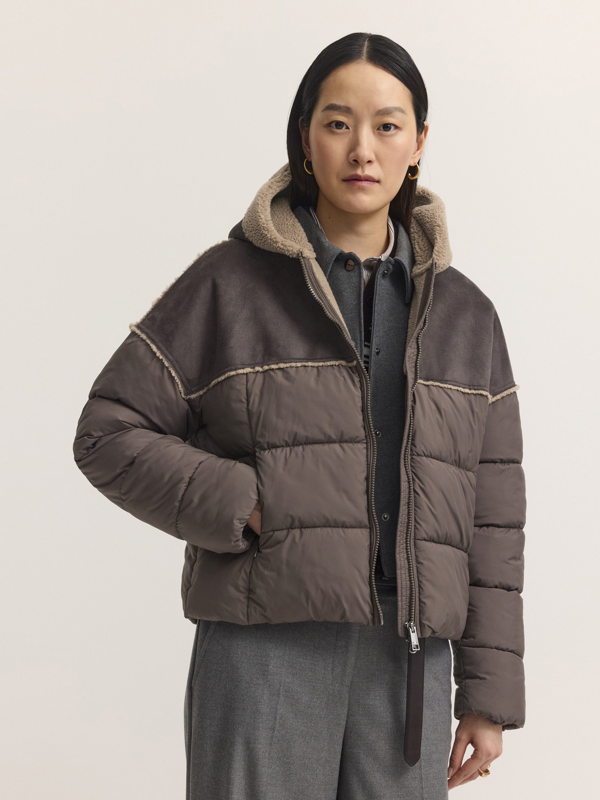 bugatti Kurzjacke Regular Fit Regular Fit Sorona Kapuze Materialmix
