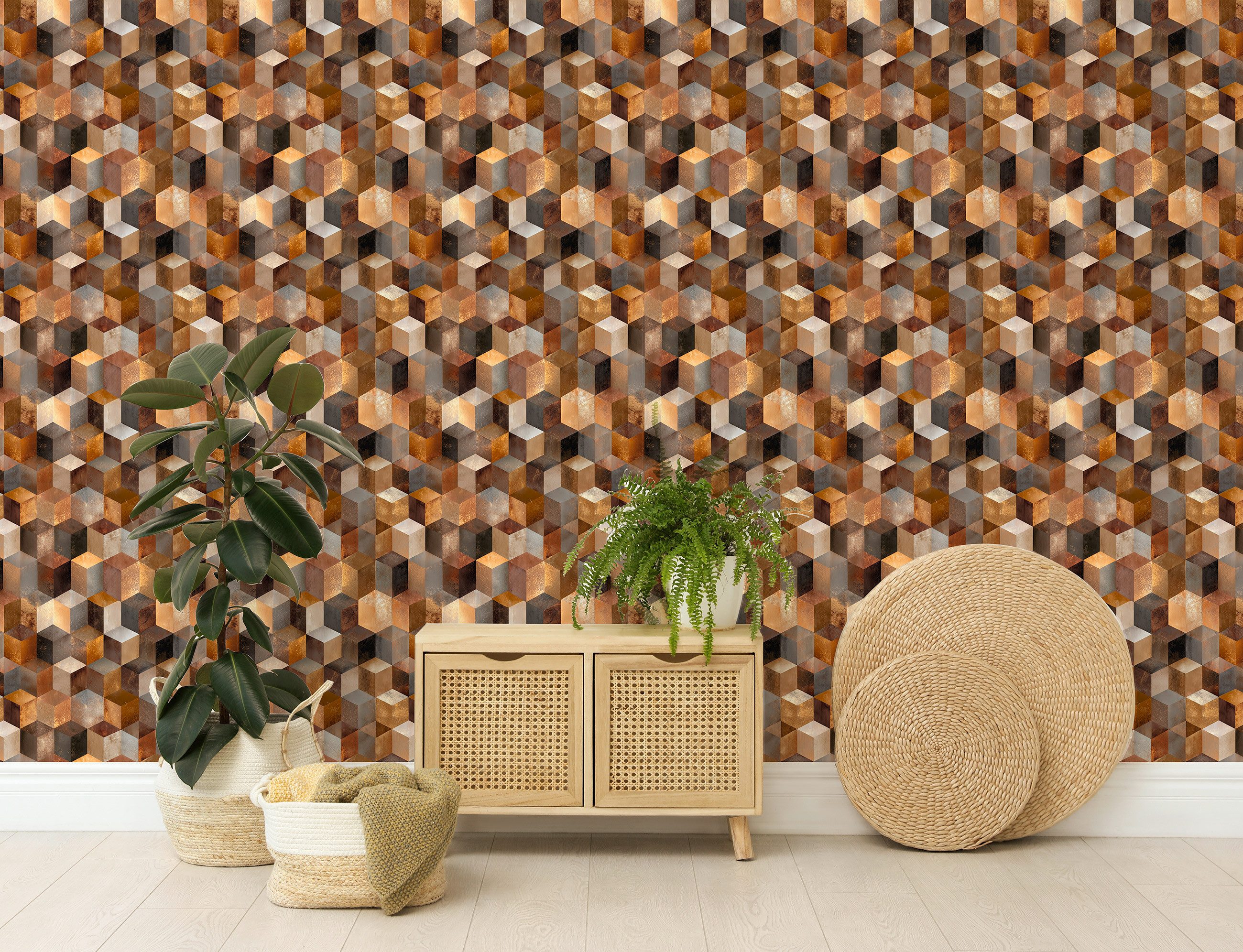 Wallarena Vliestapete Braun Geometrie Abstrakt Wohnzimmer günstig online kaufen