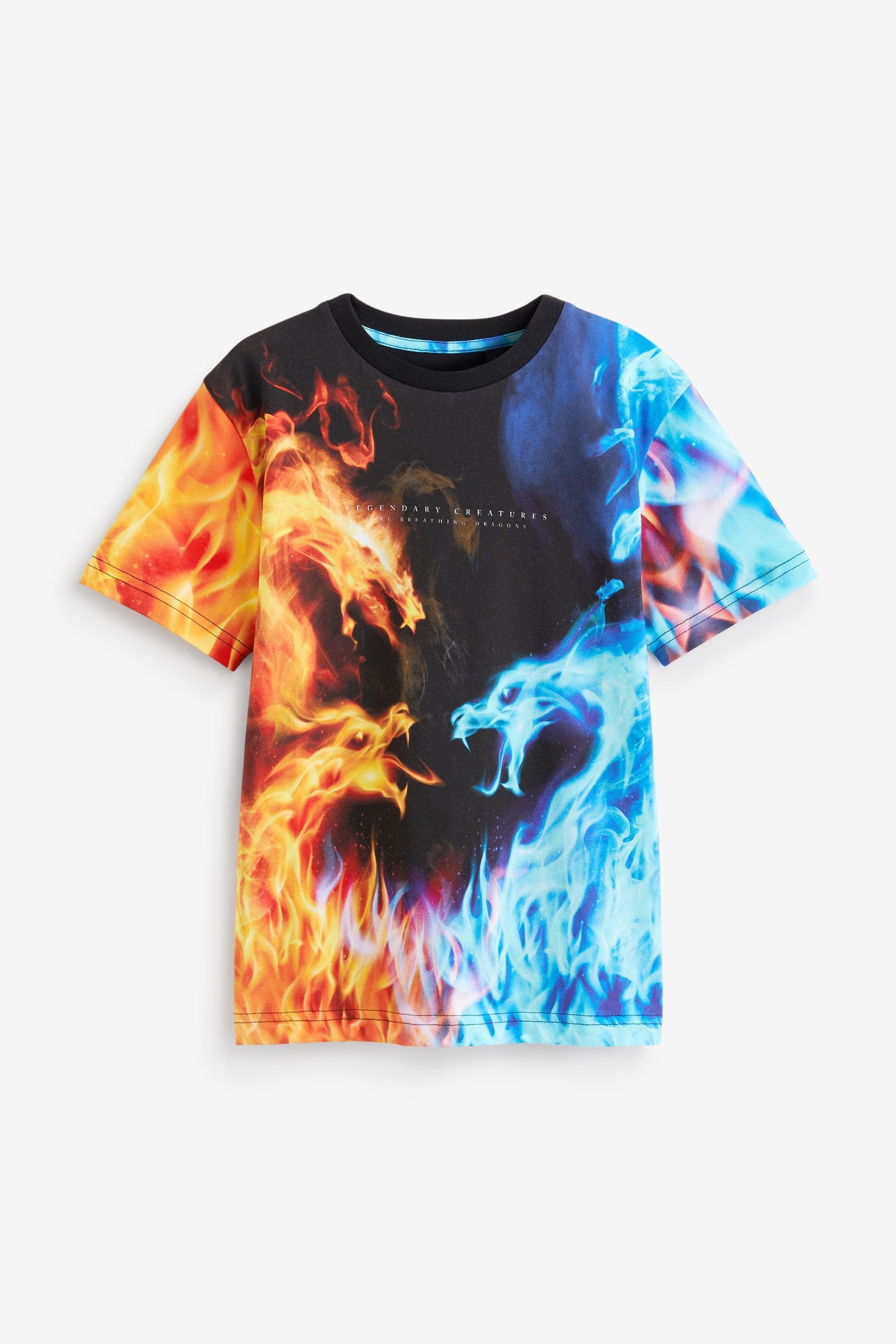 Next T-Shirt Kurzärmeliges T-Shirt mit durchgehendem Print (1-tlg) Black Dragon Fire