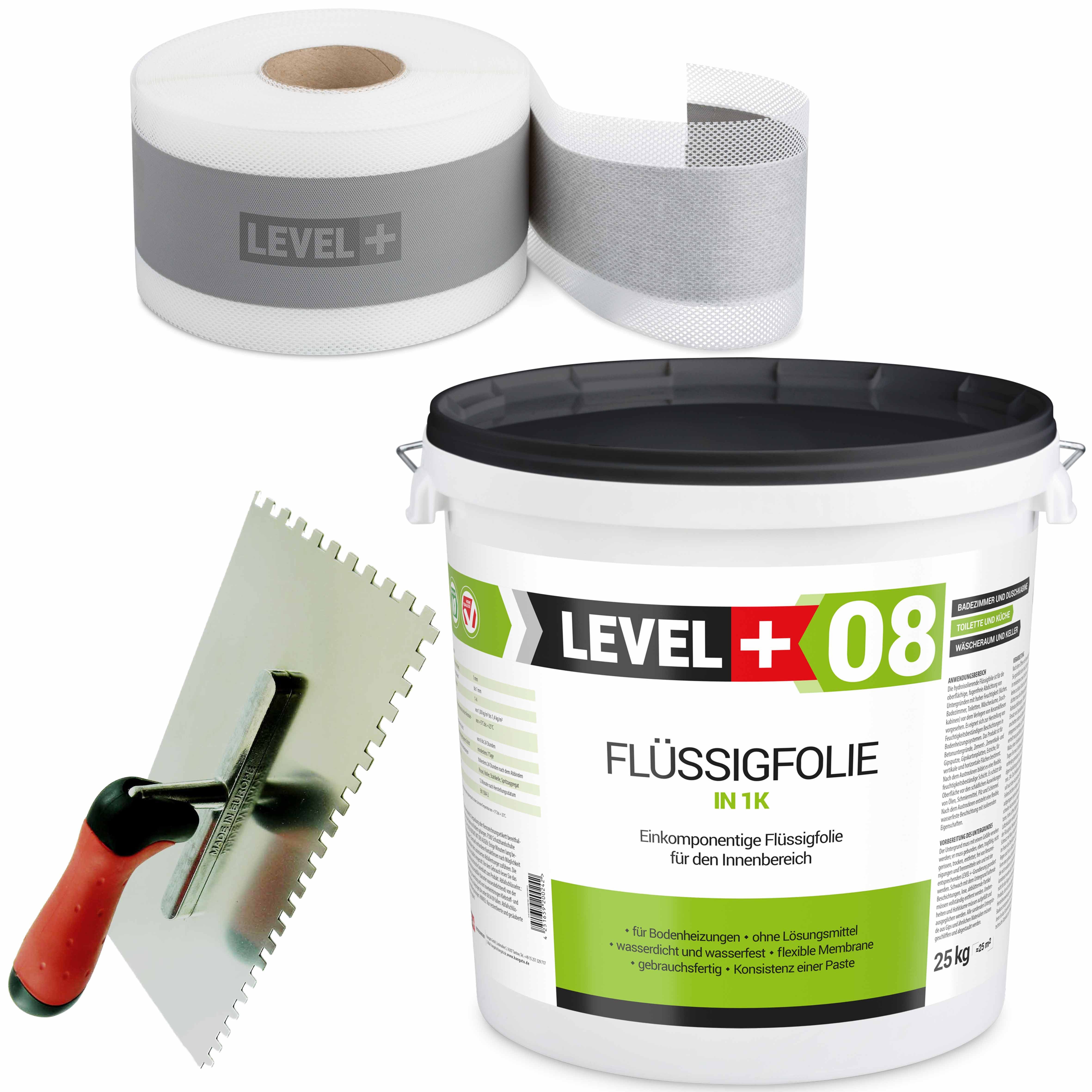 Level+ Dichtstoff Dichtset für Duschabdichtung Bad Dichtband Flüssigfolie 25kg SET50