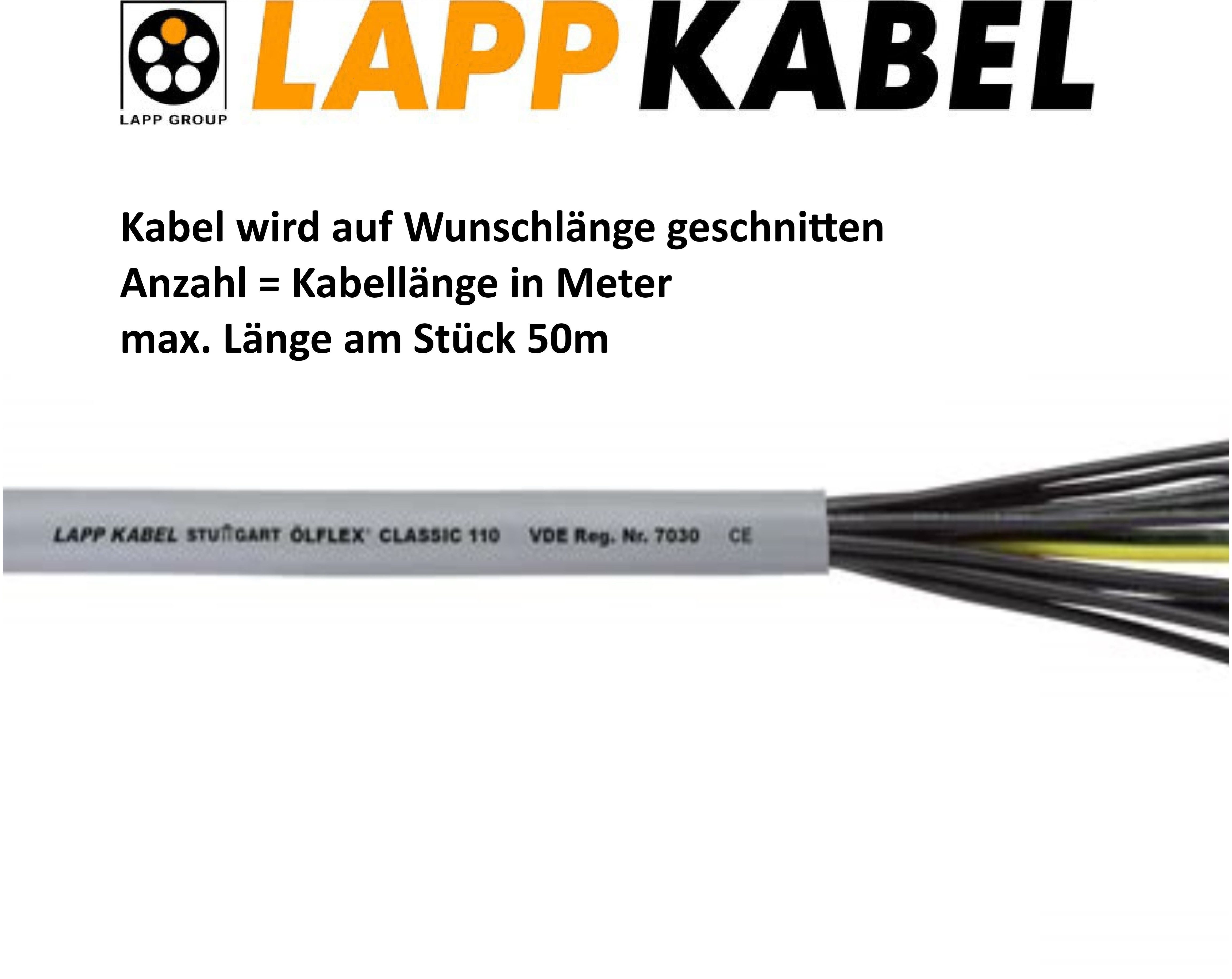 Lapp Kabel Ölflex Classic 110 4x0,75 Artikel 1119804; Anzahl = Schnittlänge Stromkabel, (100 cm)