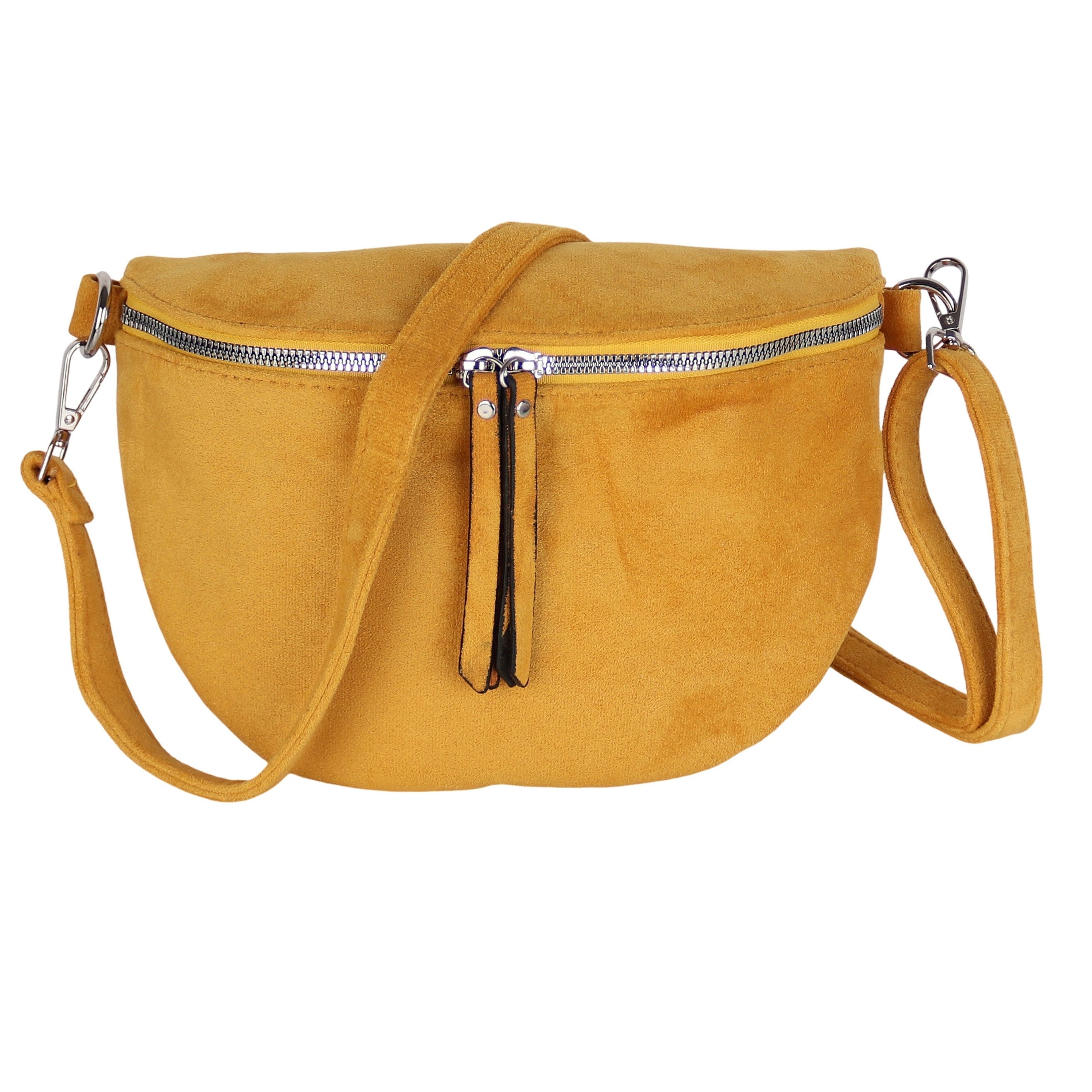 MIRROSI Bauchtasche Damen Taschen, Umhängetasche, Brusttasche, 26x18x9cm Wildleder Optik (Schultertasche für jednen Anlass), Crossbody Bag, Verstellbarer Schulterriemen für mehr Flexibilität.