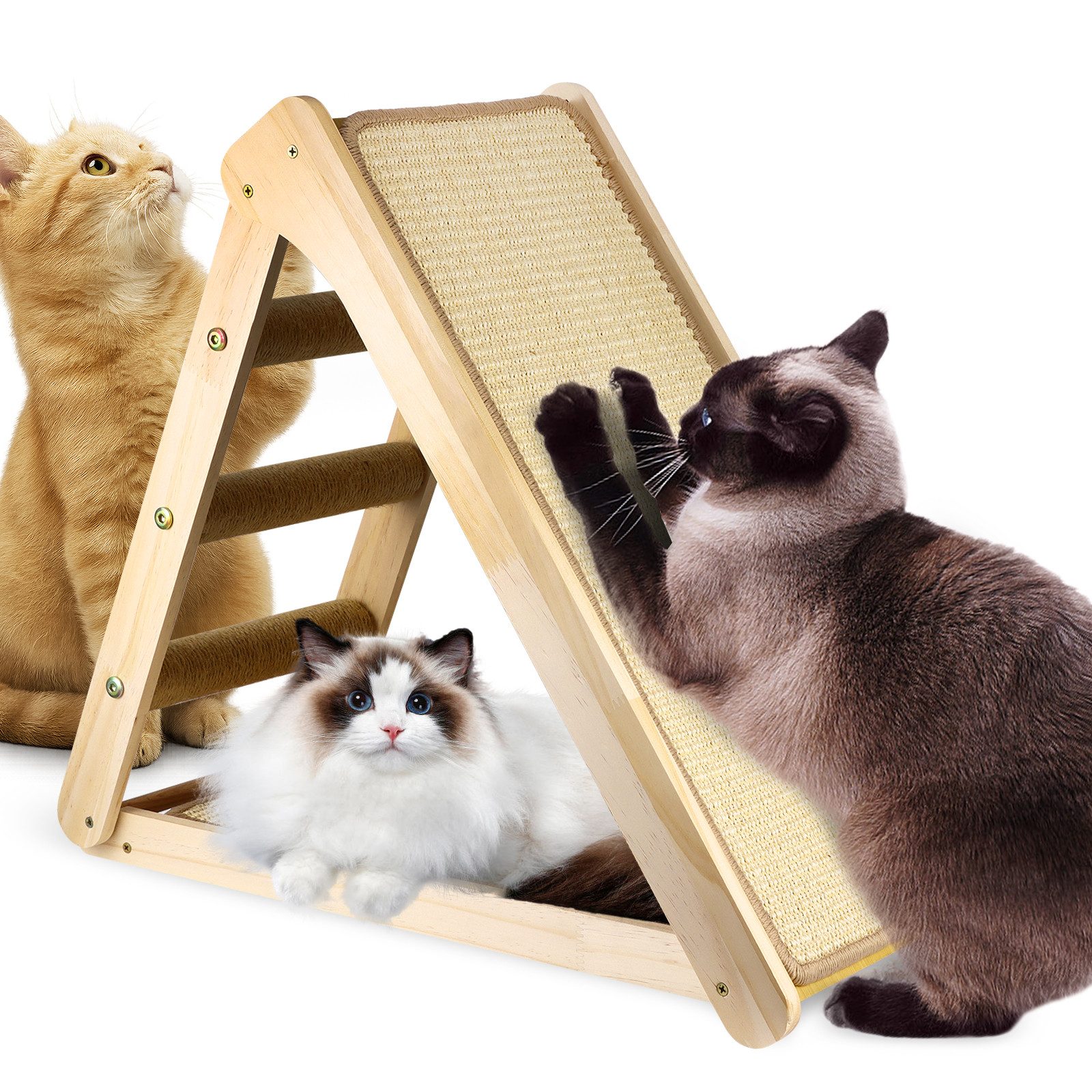 BlingBin Kratzbrett Sisal Kratzbrett Katzen, Katzenkratzer, Dreieck Faltbares Design, (Kratzsäule, Sisal-Katzenkratzbaum, 1-tlg., Sisal Katzenkratzpad, Haustier Möbel für alle Katze), 3 In 1 Abriebfestes Katzenkratzbret aus Hochwertigem Sisal, Kratzbaum