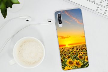 MuchoWow Handyhülle Blumen - Sonnenblume - Sonnenuntergang - Nacht - Orange, Phone Case, Handyhülle Samsung Galaxy A70, Silikon, Schutzhülle