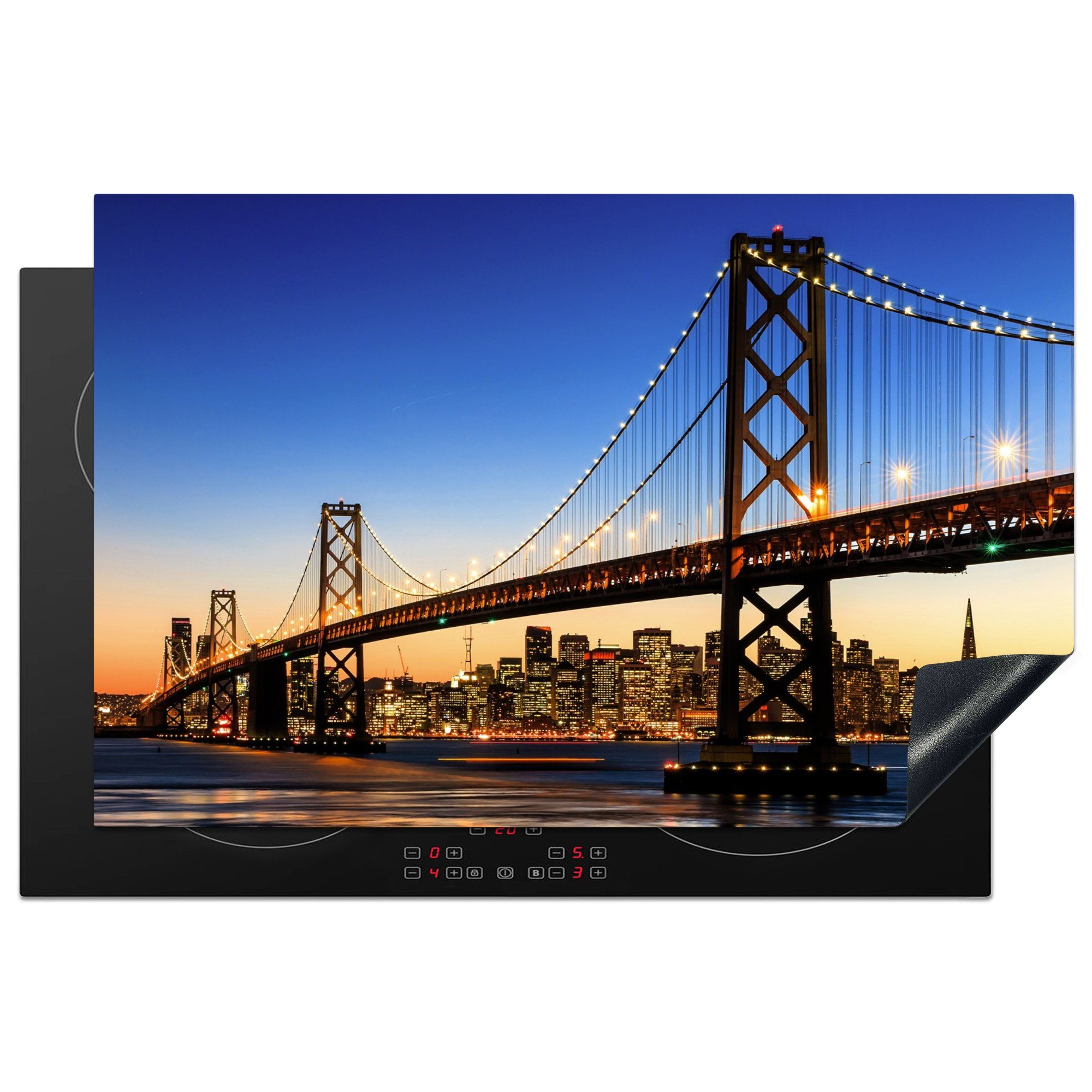 MuchoWow Herdblende-/Abdeckplatte Brücke - San Francisco - Skyline, Vinyl, (1 tlg), 81x52 cm, Induktionskochfeld Schutz für die küche, Ceranfeldabdeckung