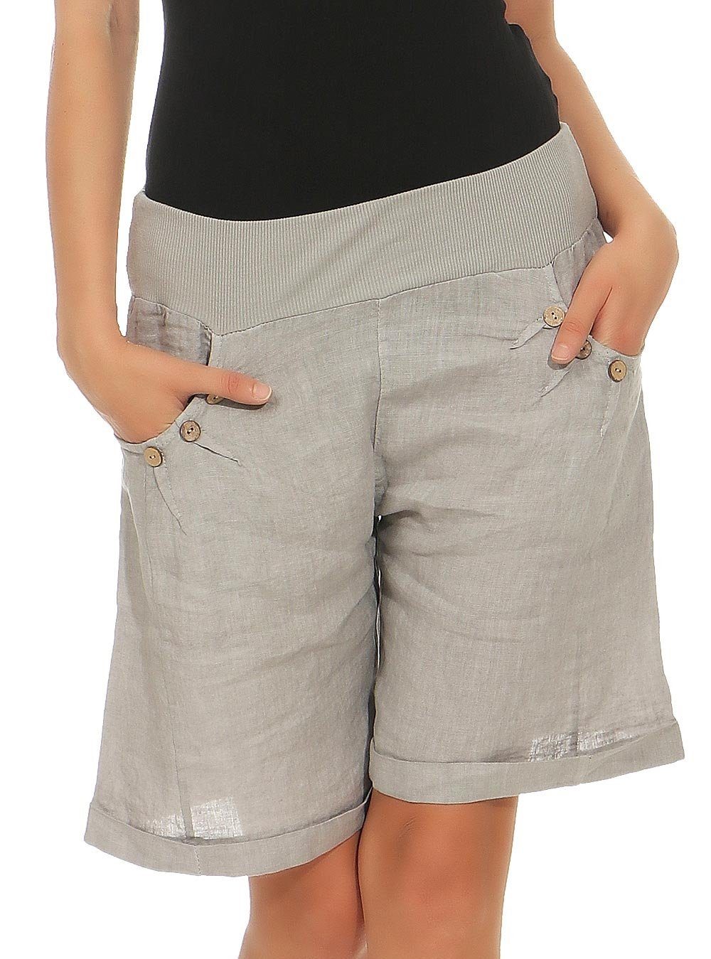 8024 hellgrau malito fashion Leinen than aus Leinenhose Bermuda Shorts more