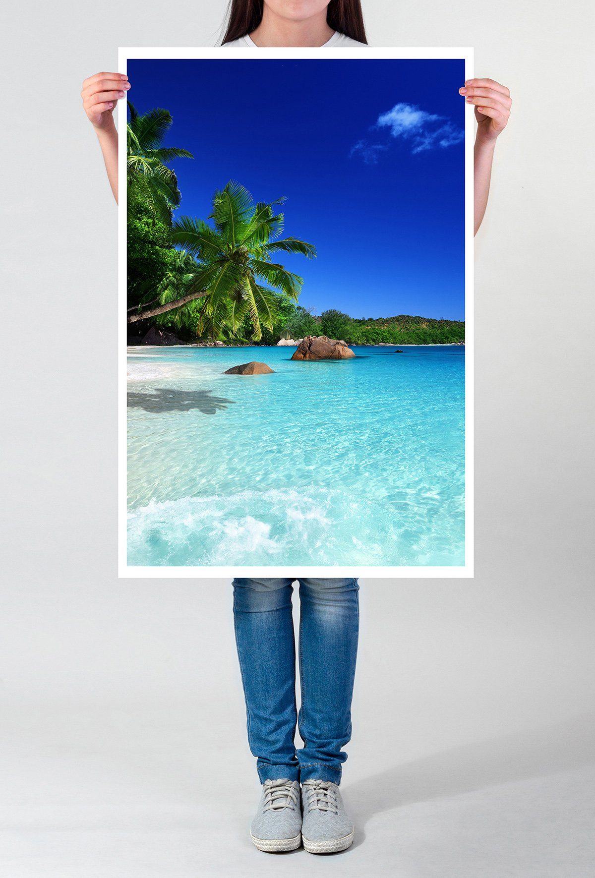 Sinus Art Poster 90x60cm Poster Strand auf der Praslin Insel Seychellen