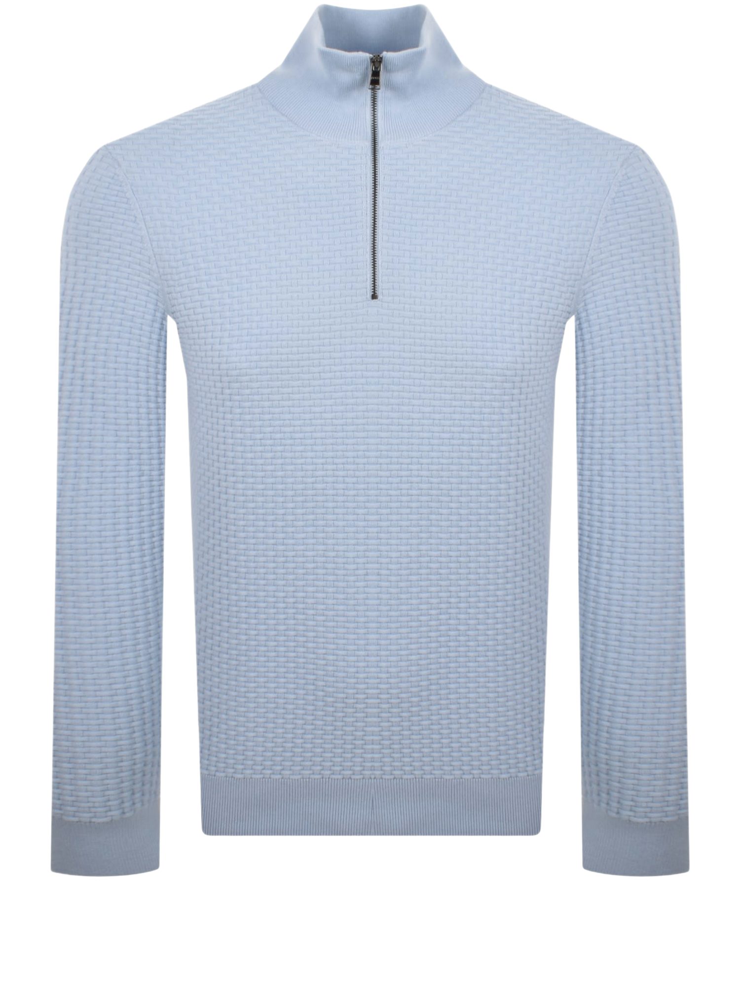 BOSS Strickpullover BOSS Men Black blau,Basic,Baumwolle,Unifarben,Troyer-Kragen,Lang,Regular Fit