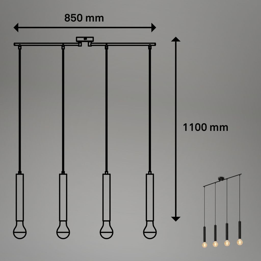 Briloner Leuchten LED Pendelleuchte 4031-045, ohne Leuchtmittel, 2700K - Extra-Warmweiß, 4-flammig, Hängeleuchte, exkl. E27 max. 60 Watt, schwarz-matt