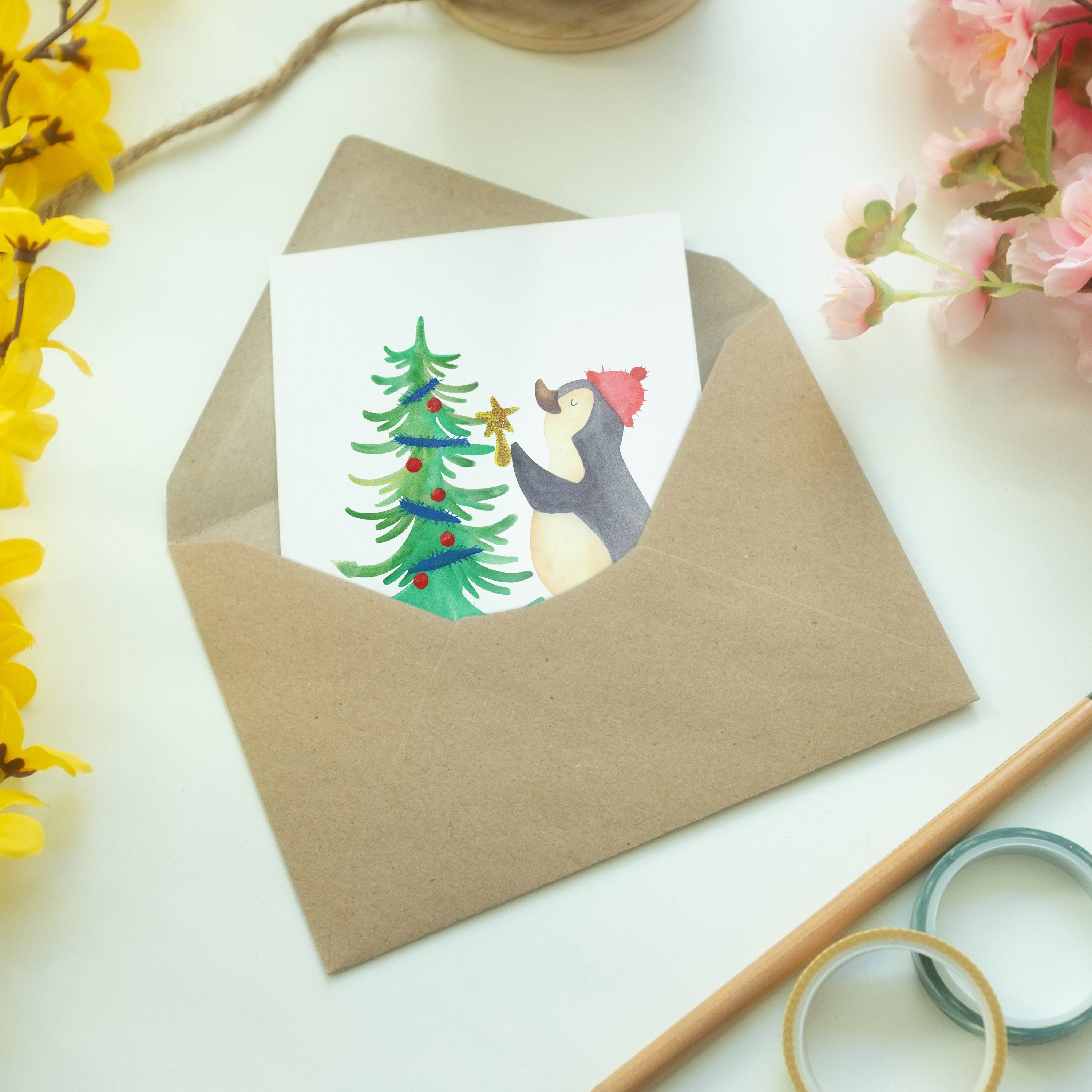 Mr. & Mrs. Weiß Pinguin - Geschenk, Weihnachtsdeko, Grußkarte Panda Weihnachtsbaum - Glückwunsch