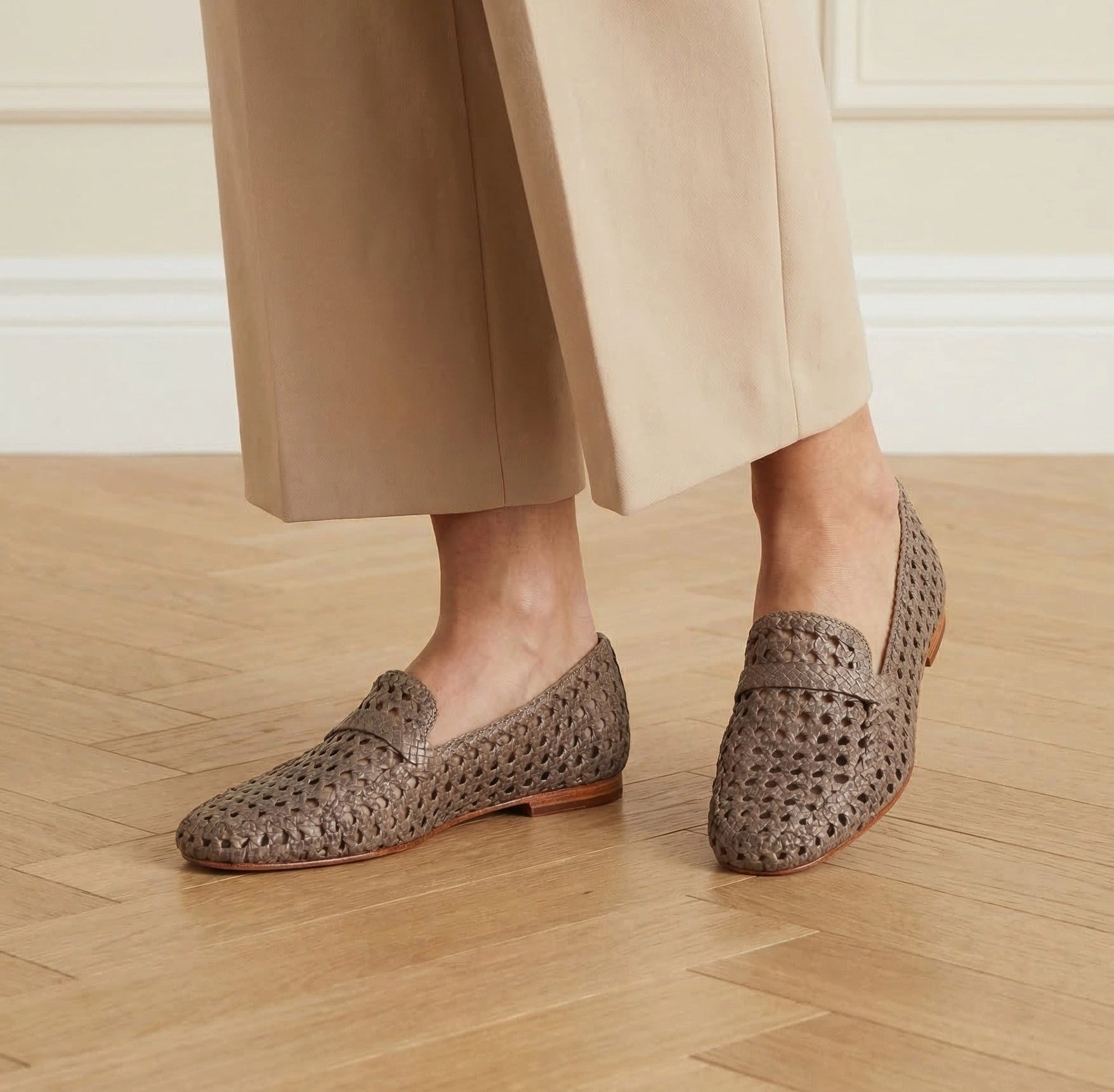 Melvin & Hamilton Tabea 1 Leder-Geflochtene Schuhe für Damen Loafer Block-Absatz, Echtes Leder, Von Hand geflochten