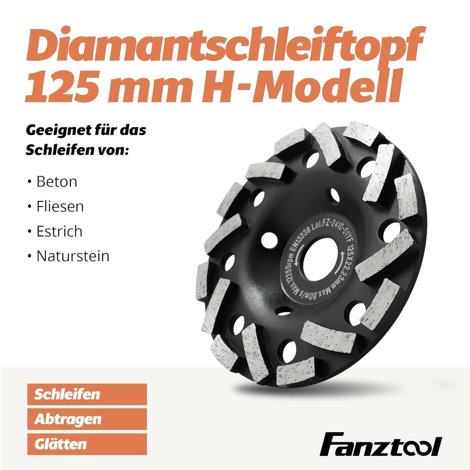 Fanztool Schleifteller FANZTOOL Diamant-Schleiftopf 125 mm für Estrich, Asphalt & Putz, ø 125 mm