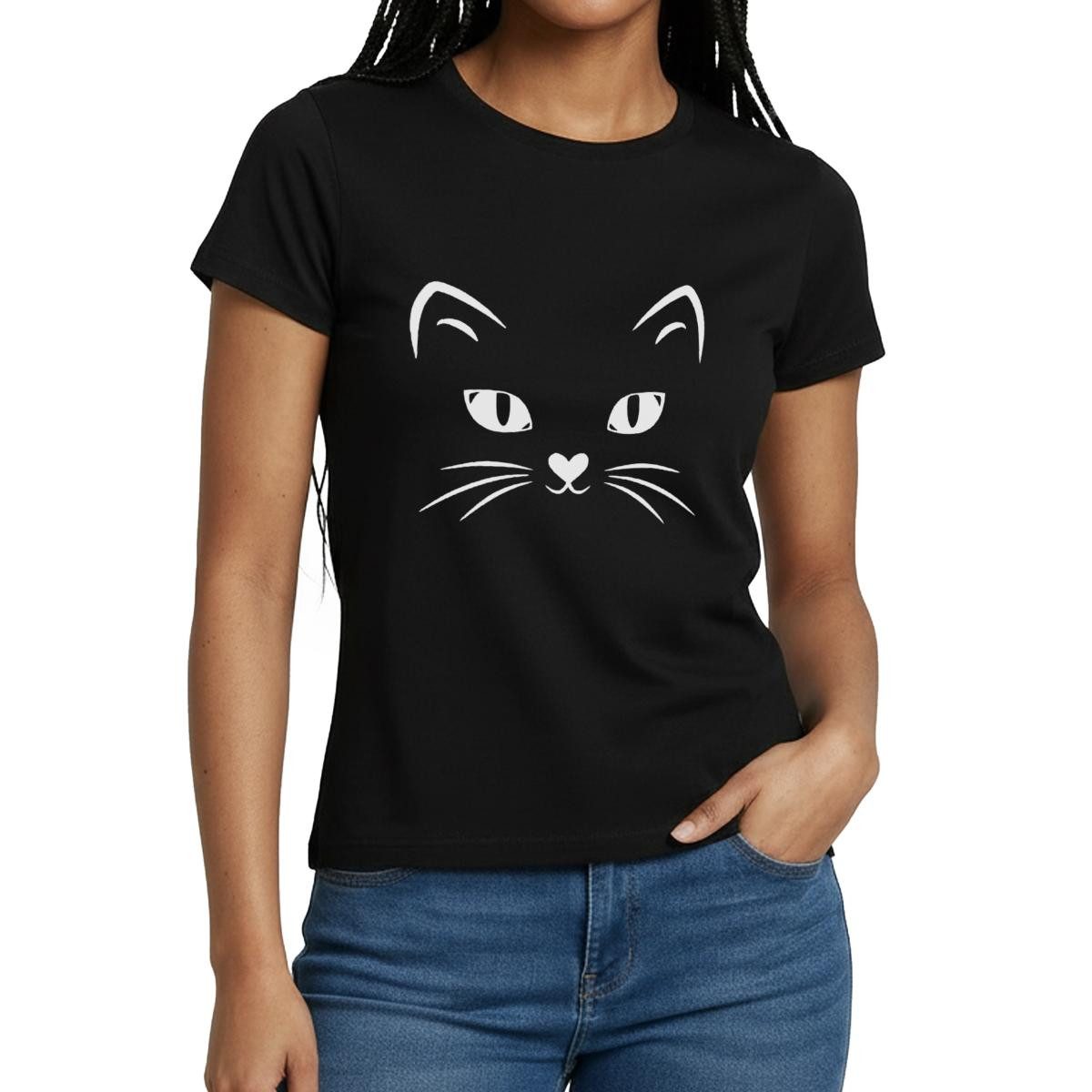 T-Shirt Katze Gesicht Fasching Kostüm Idee Frauen T-Shirt