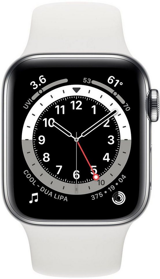 Apple Series 6 GPS + Cellular, Edelstahlgehäuse mit Sportarmband 40mm Watch (Watch OS, inkl