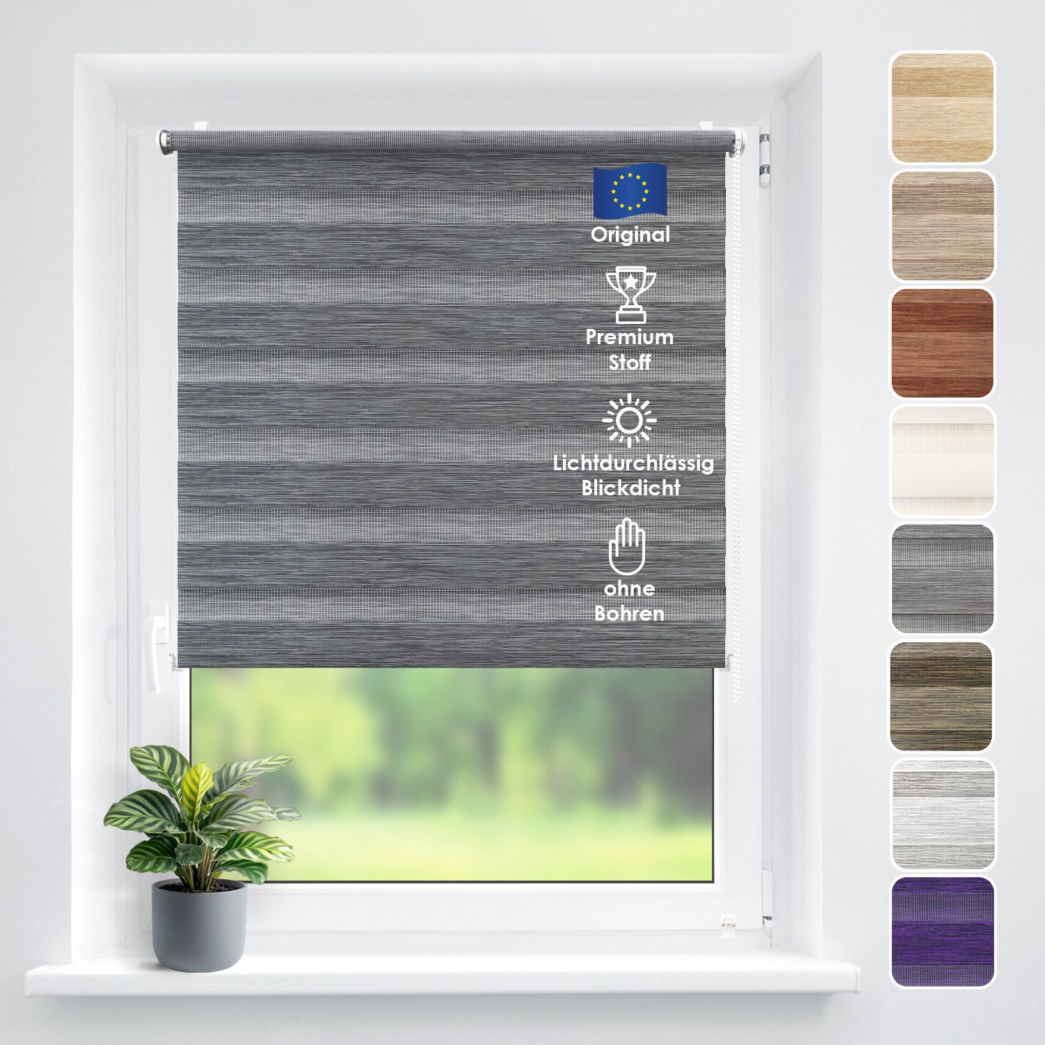 Doppelrollo Duo Rollo Klemmfix ohne Bohren für Fenster Rollos Faltrollo "Natural", DomDeco, Klemm- oder Schraubmontage, Klemmbar, Kettenzug, ohne Bohren, Sicht- und Blendschutz