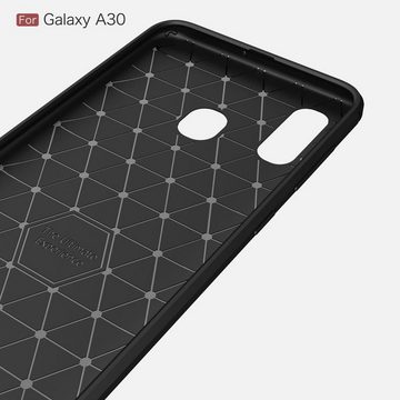 CoverKingz Handyhülle Hülle für Samsung Galaxy A30 Handyhülle Schutzhülle Silikon Case, Carbon Look Brushed Design