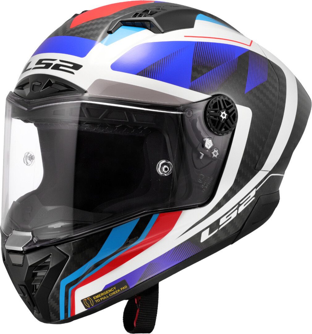 LS2 Motorradhelm FF805 Thunder GP Raute Carbon Helm, Notfallsystem-Polsterung (EQRS)