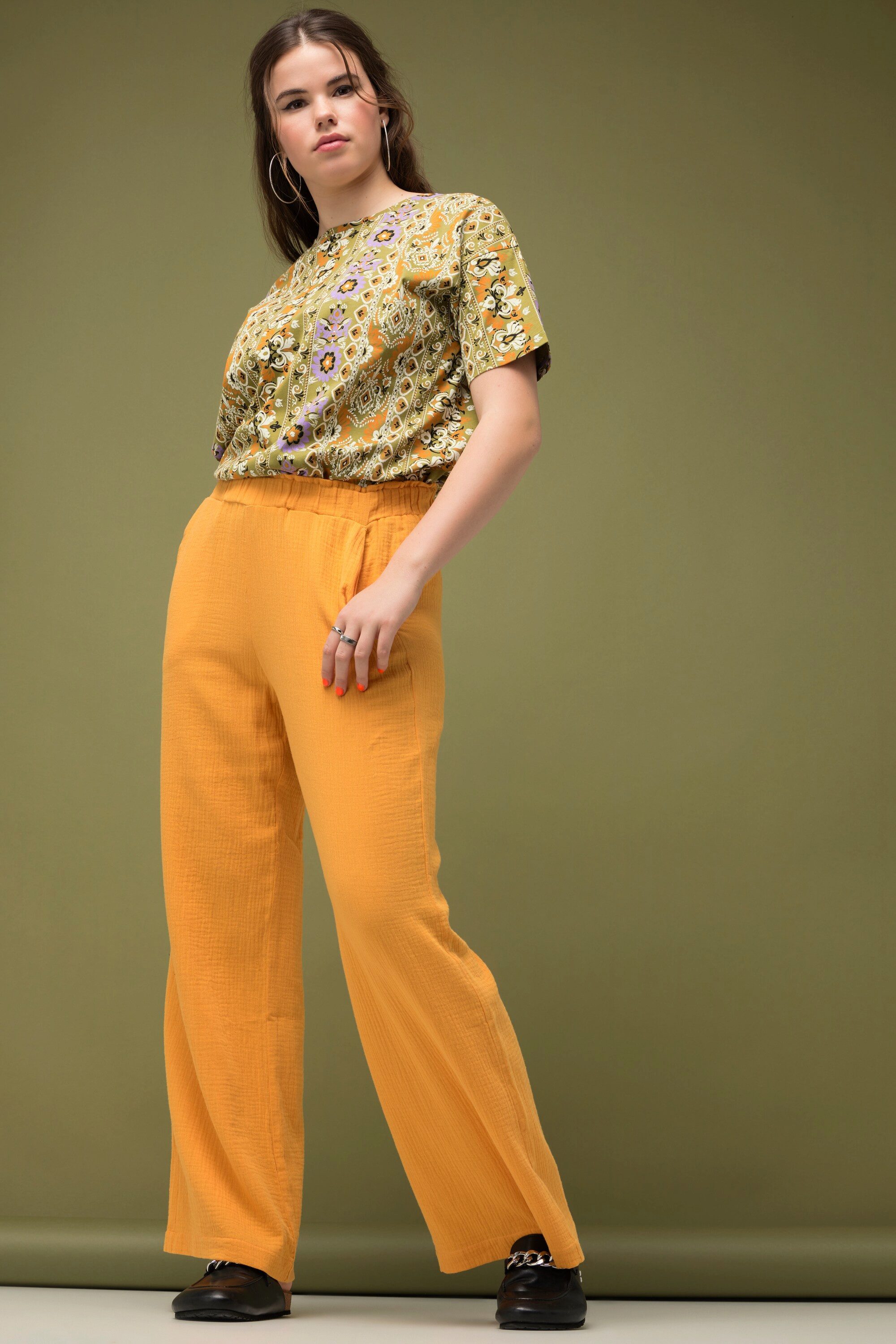 Studio Untold Schlupfhose Hose wide Legs Musselin Elastikbund