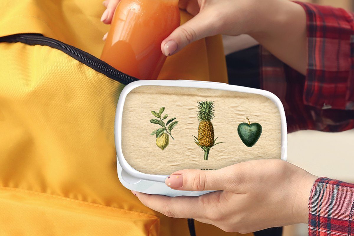 MuchoWow und Jungs und Lunchbox - Lebensmittel - Kinder für für Ananas, Brotbox Obst Erwachsene, Kunststoff, (2-tlg), weiß Brotdose, Mädchen