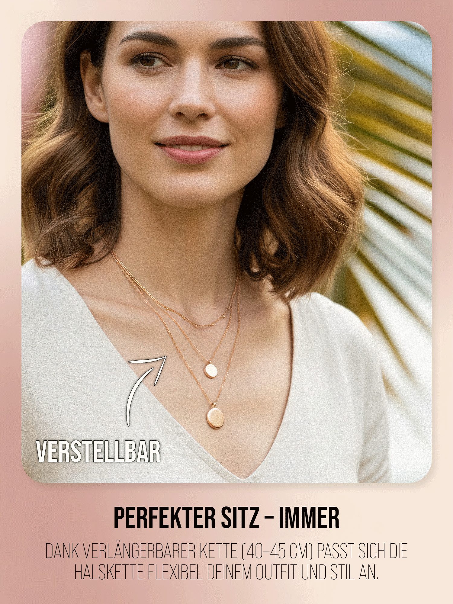 THIORA Ketten-Set Halskette „Capri Coin“ – Dreireihig, Layering, Edelstahl, Verstellbar, dreireihig, Layering-Look, verstellbar, wasserfest, hypoallergen – Bild 5 von 5