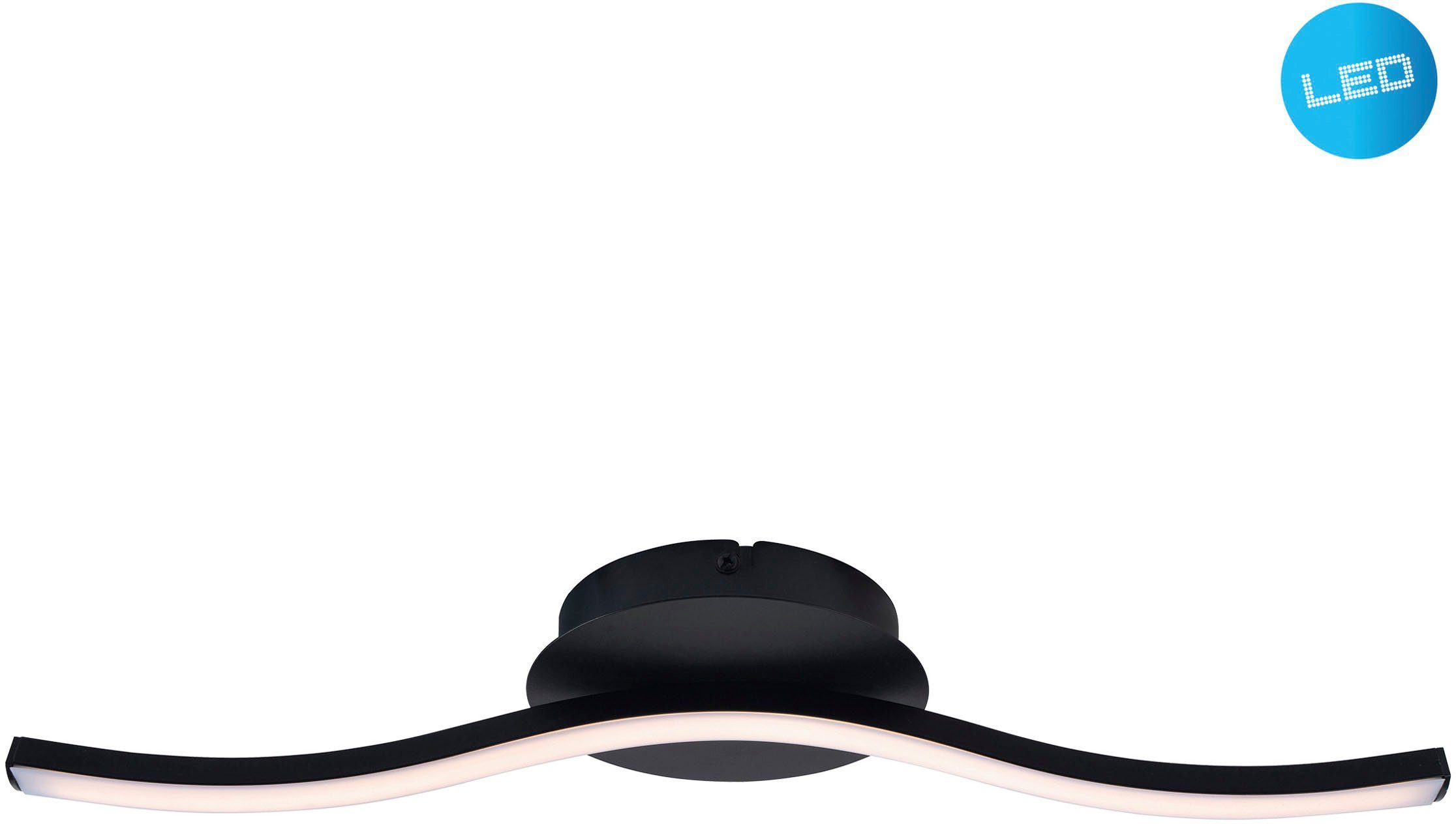 näve LED Deckenleuchte Onda, LED fest integriert, Warmweiß, Deckenlampe, Wandleuchte warmweiß, L: 45cm, 6W, schwarz-matt, IP20