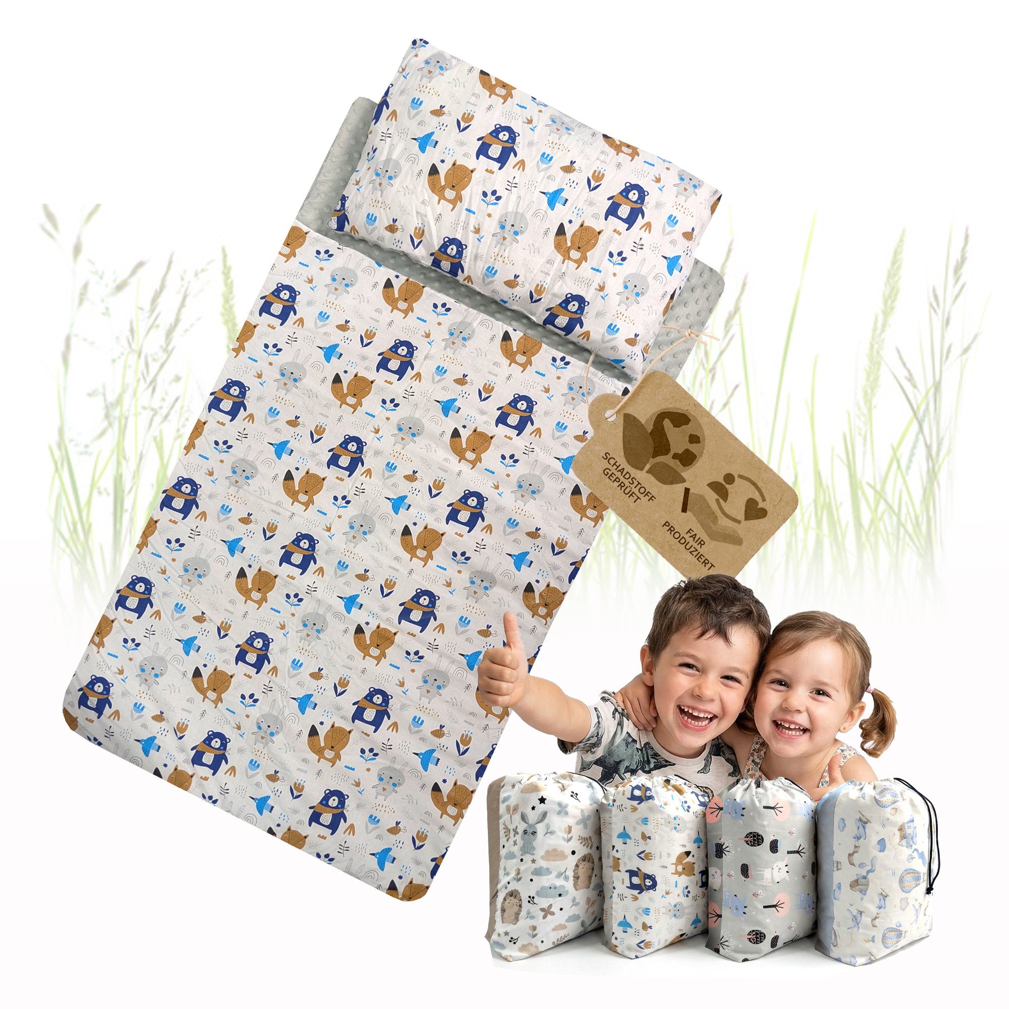 BambiniWelt by Rafael K. Kinderschlafsack Schlafsack mit Kissen & Reißverschluss für Kinder 3-7 Jahre 75x140 cm (Schlafsack mit Kissen und Transportbeutel), mit Kissen und Transportbeutel, waschbar