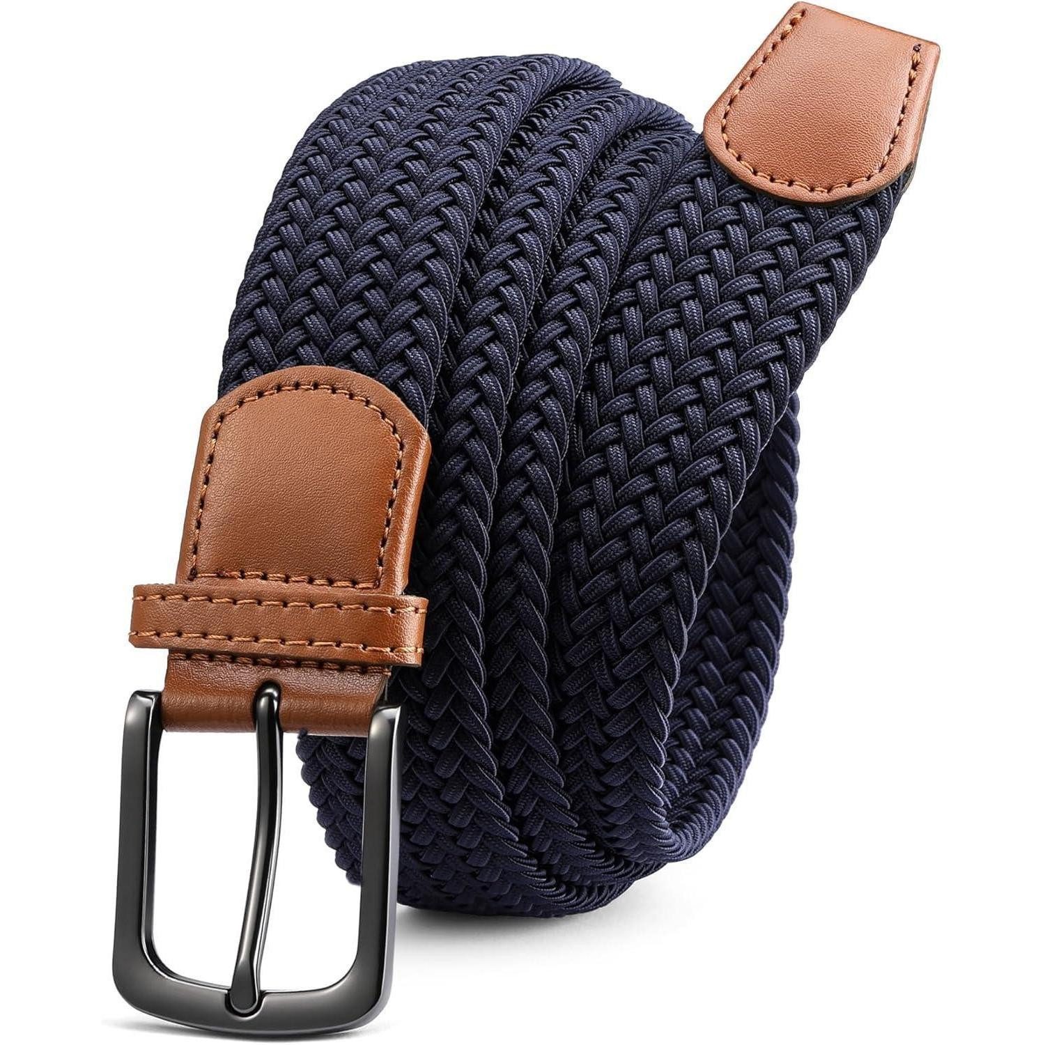 LuxusKollektion Flechtgürtel Gürtel elastisch Herren lochlos 35mm Blau 95-100cm (Gesamtlänge 115cm)