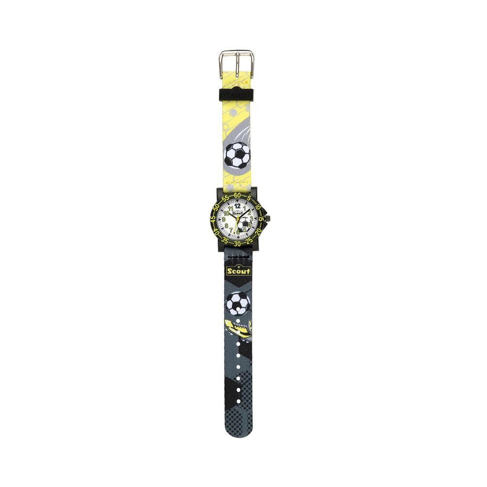 Scout Quarzuhr Kinderuhr 164000214 Fußball Lernuhr Textilband Schwarz 32,5 mm