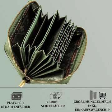 Matador Geldbörse (Groß Vintage Leder Portemonnaie, für Damen mit RFID-Schutz), Geldbeutel Damen mit 12 Kartenfächer,Handyfach mit Reißverschluss